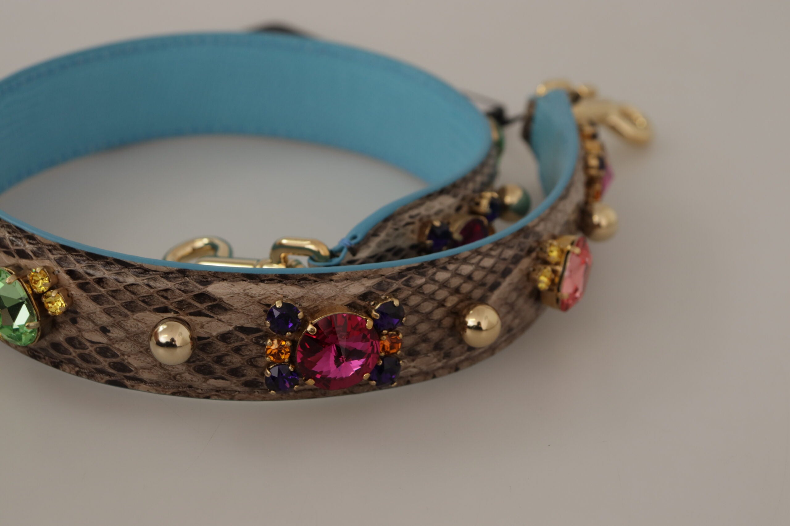Dolce & Gabbana Tracolla Marrone in Pelle Esotica con Cristalli