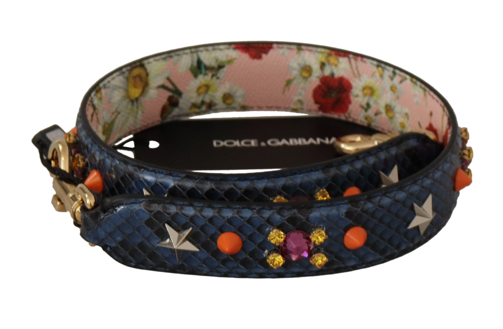 Dolce & Gabbana Tracolla Reversibile in Pelle Esotica Blu con Cristalli