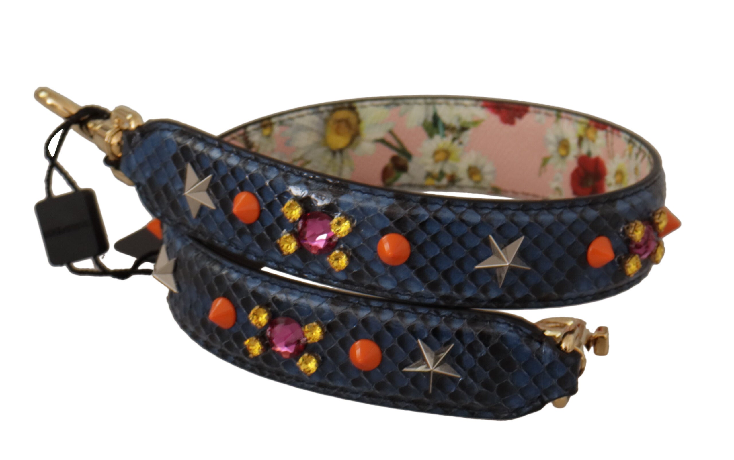 Dolce & Gabbana Tracolla Reversibile in Pelle Esotica Blu con Cristalli