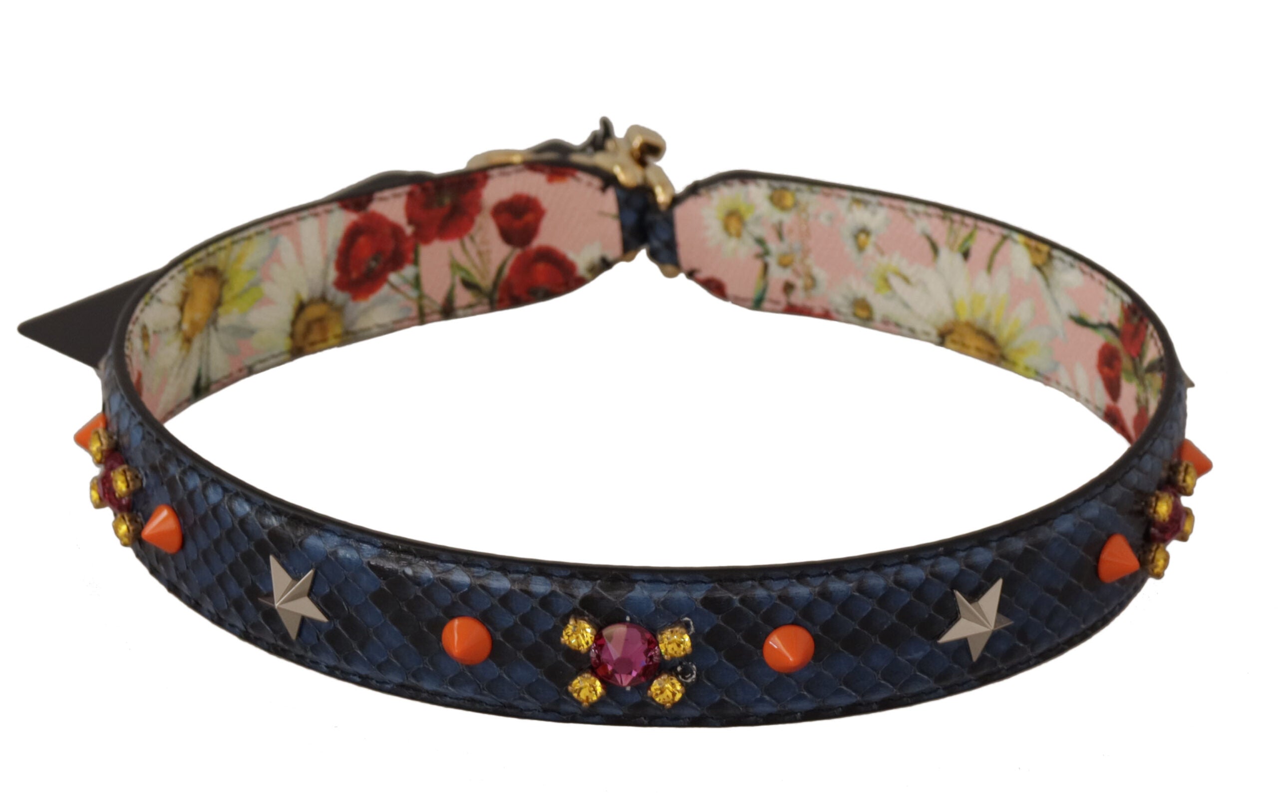 Dolce & Gabbana Tracolla Reversibile in Pelle Esotica Blu con Cristalli