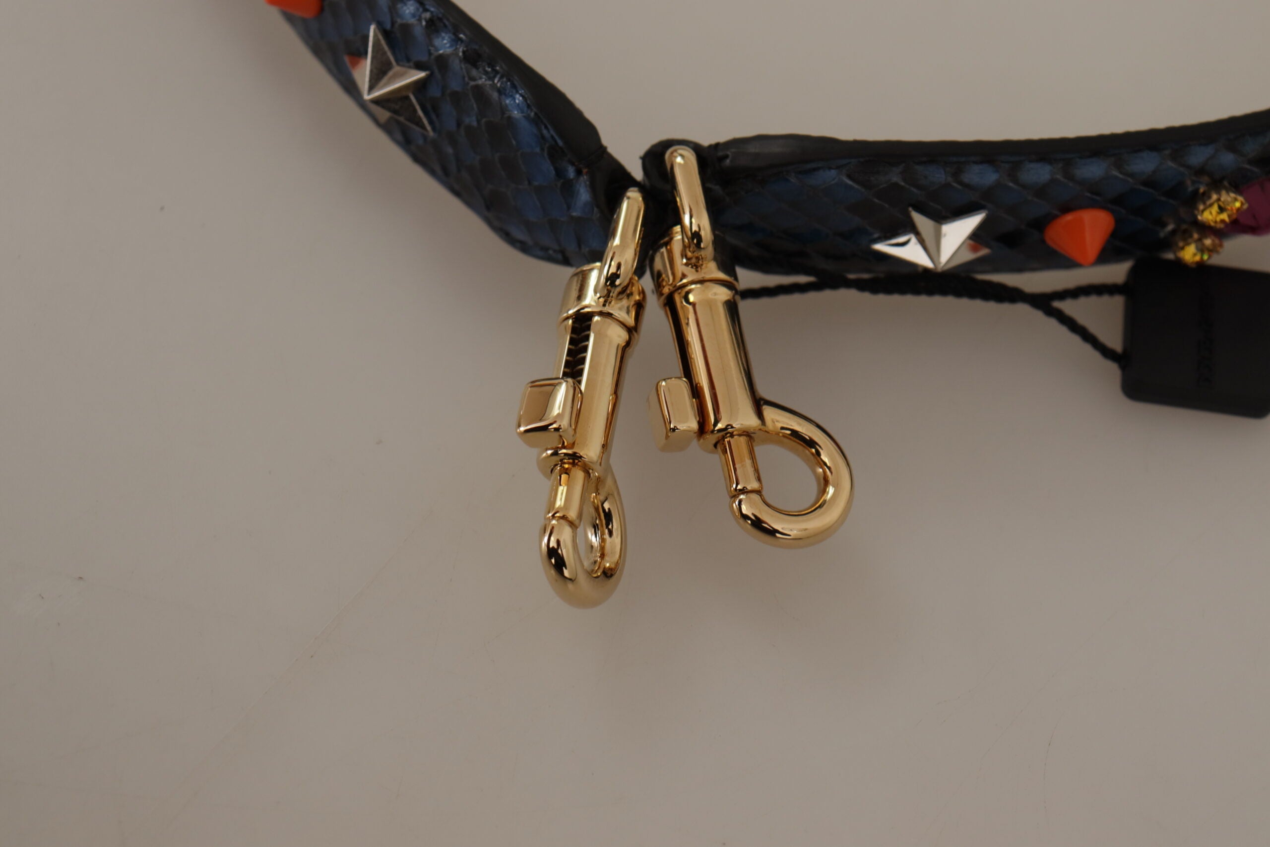 Dolce & Gabbana Tracolla Reversibile in Pelle Esotica Blu con Cristalli