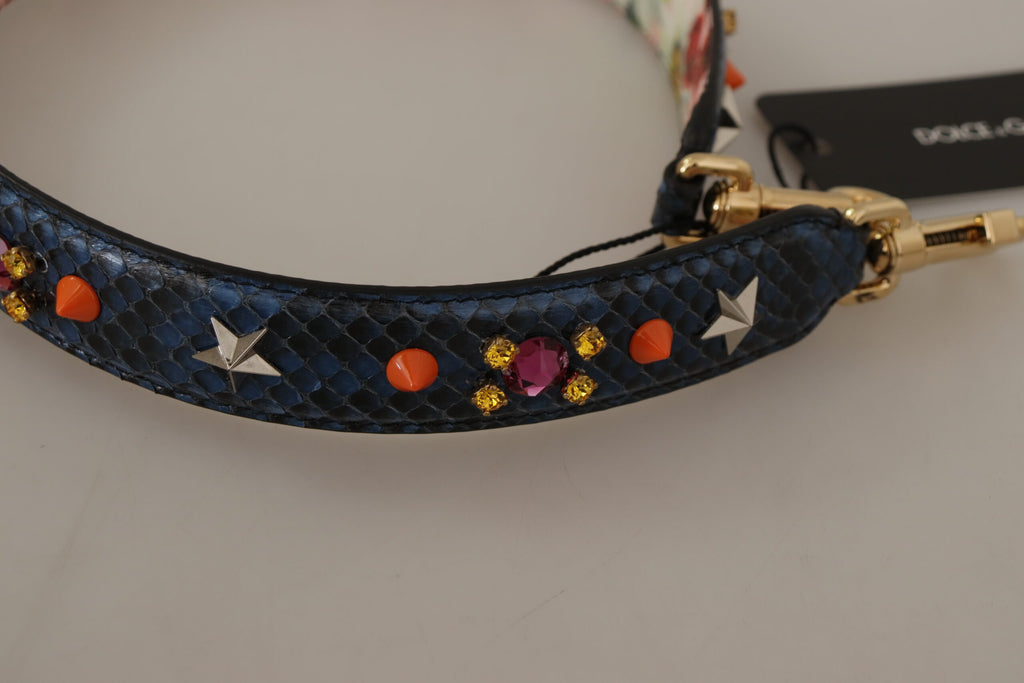 Dolce & Gabbana Tracolla Reversibile in Pelle Esotica Blu con Cristalli