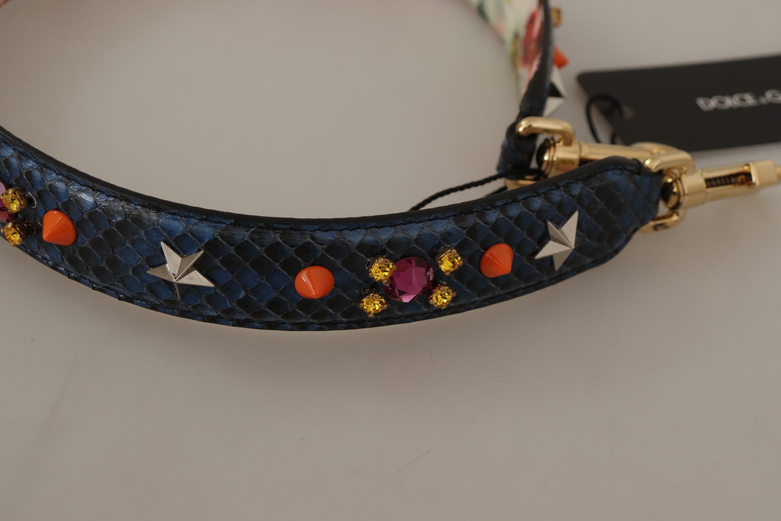 Dolce & Gabbana Tracolla Reversibile in Pelle Esotica Blu con Cristalli