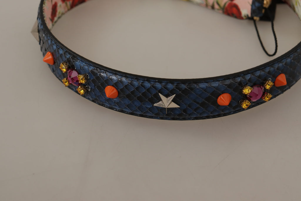 Dolce & Gabbana Tracolla Reversibile in Pelle Esotica Blu con Cristalli