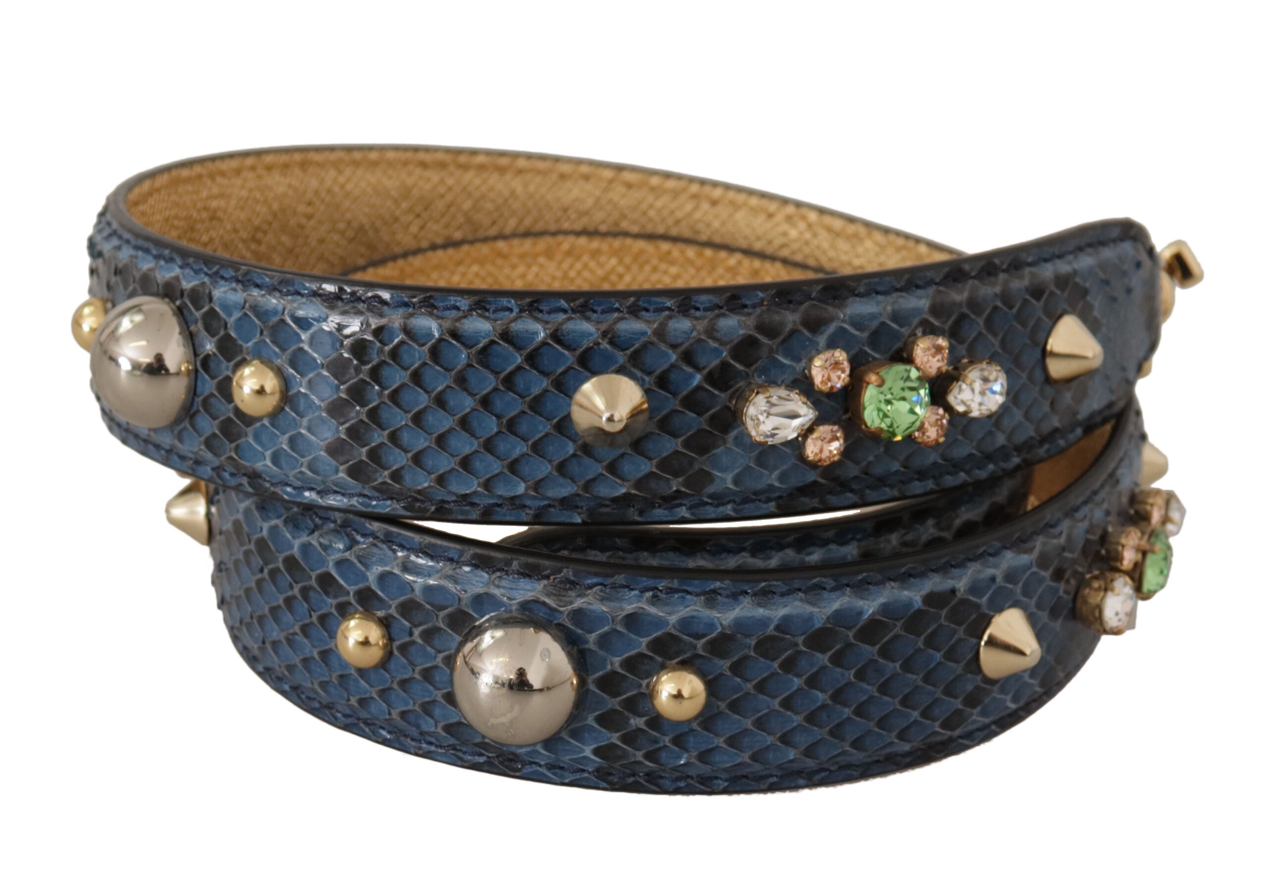 Tracolla Dolce & Gabbana in pelle esotica blu con cristalli