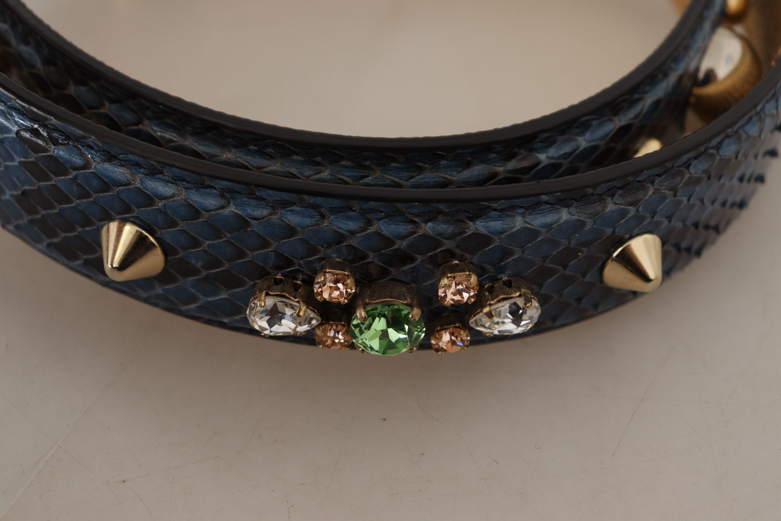 Tracolla Dolce & Gabbana in pelle esotica blu con cristalli
