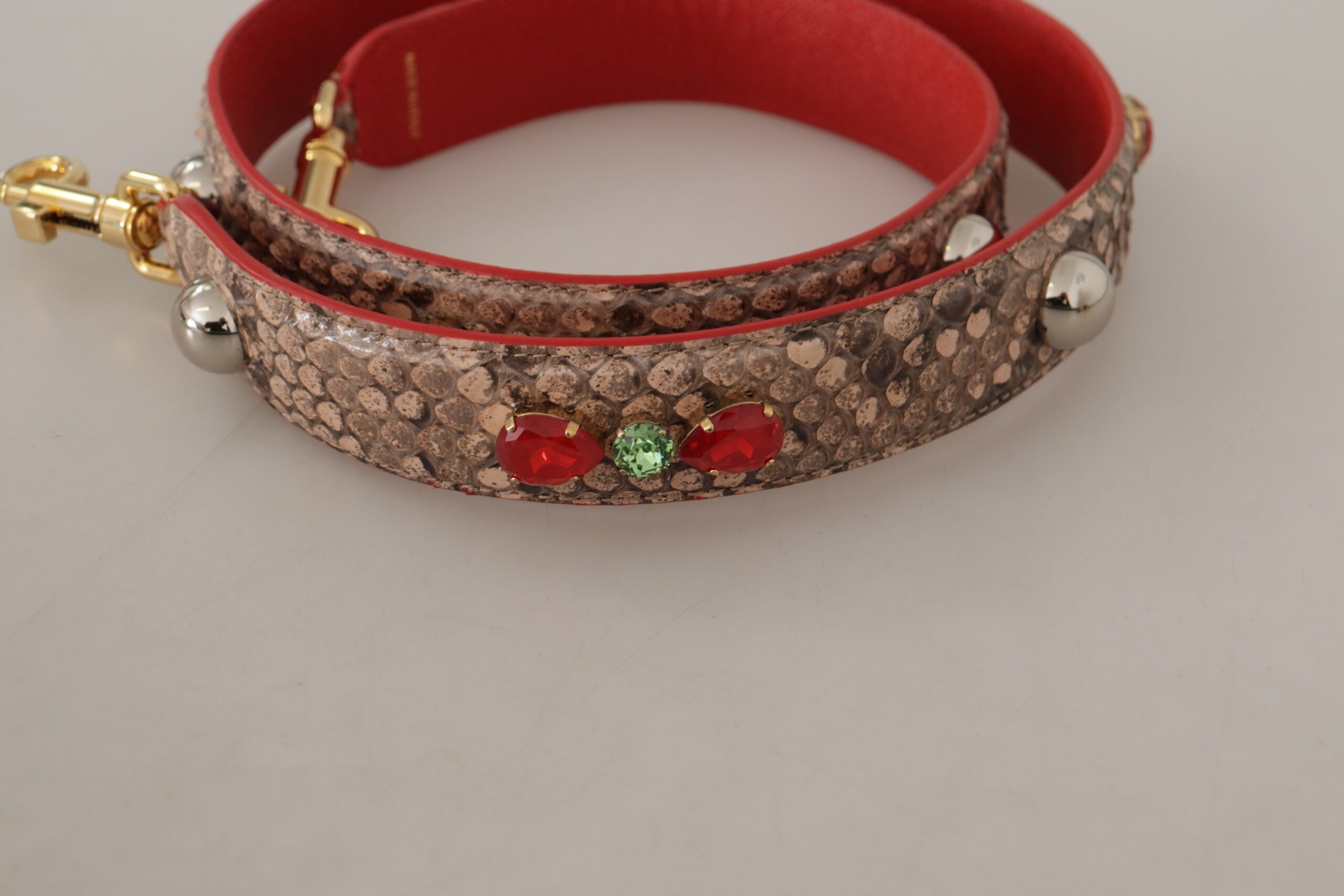 Dolce & Gabbana Tracolla Marrone in Pelle di Pitone con Cristalli