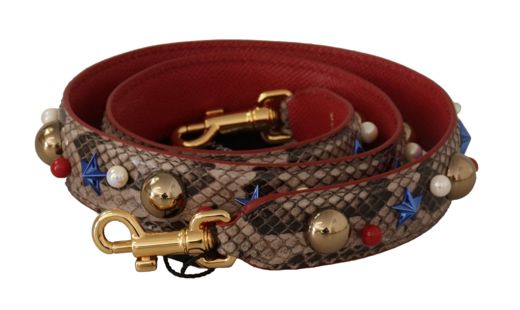 Tracolla borchiata Dolce & Gabbana in pelle di pitone marrone