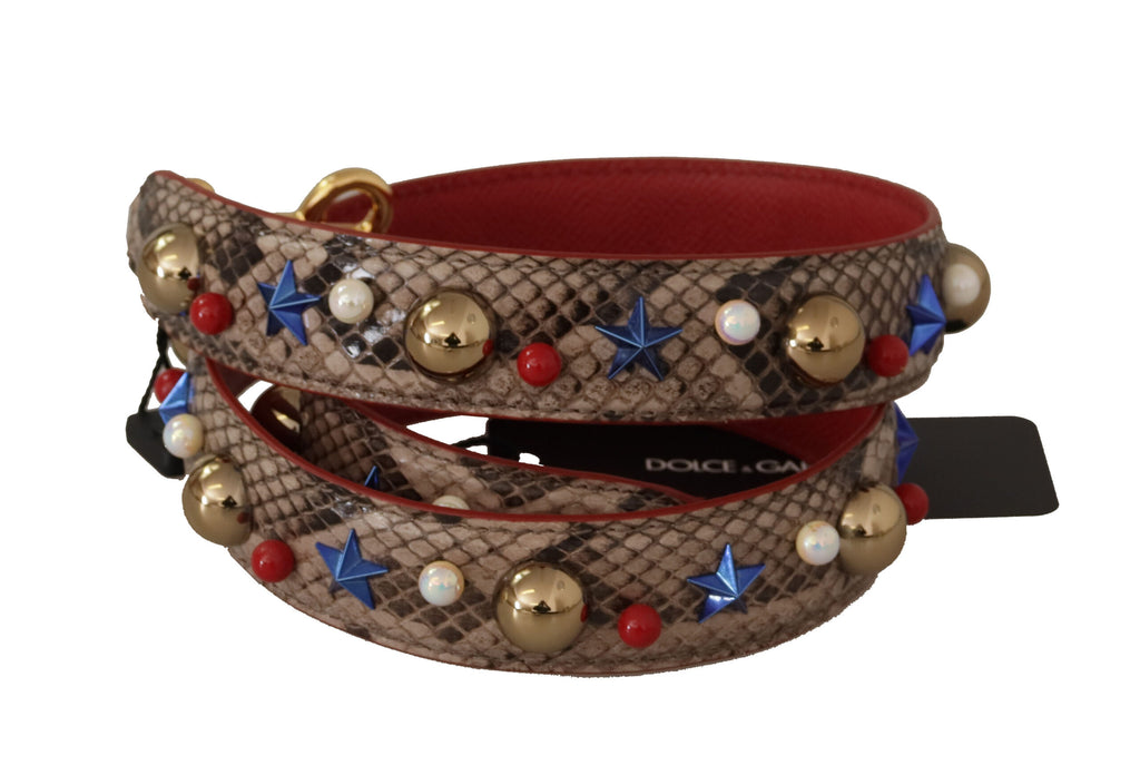 Tracolla borchiata Dolce & Gabbana in pelle di pitone marrone