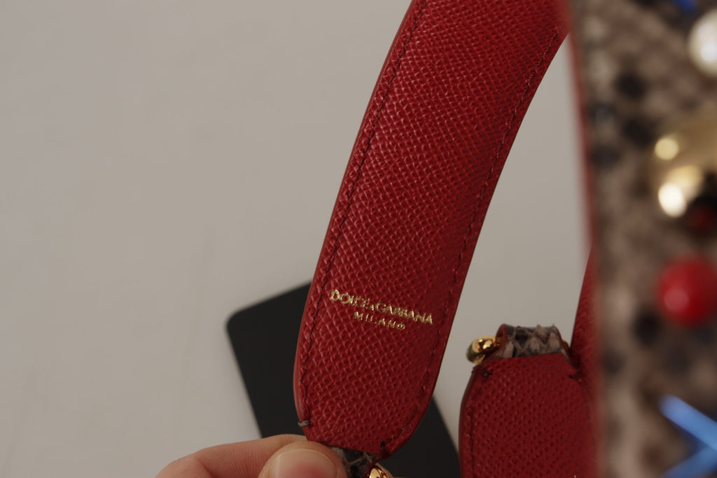 Tracolla borchiata Dolce & Gabbana in pelle di pitone marrone