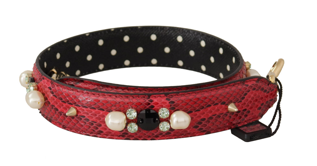 Dolce & Gabbana Tracolla Reversibile in Pelle di Pitone Rossa con Cristalli