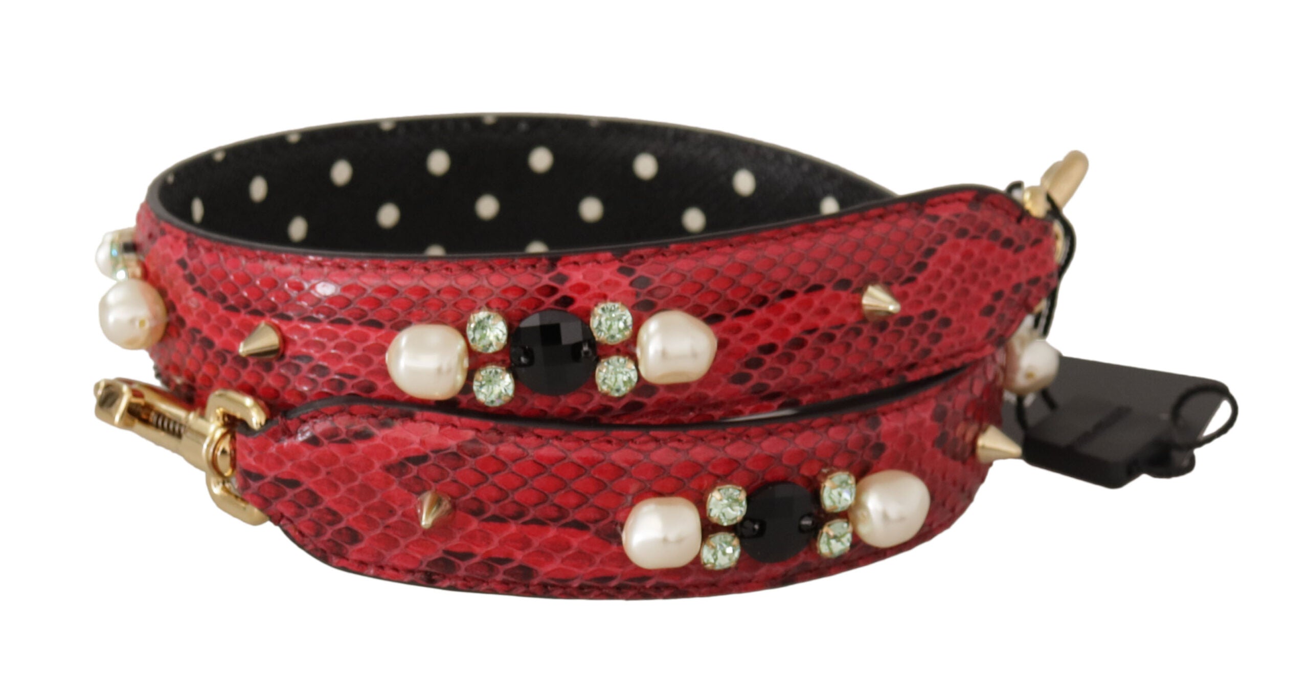 Dolce & Gabbana Tracolla Reversibile in Pelle di Pitone Rossa con Cristalli