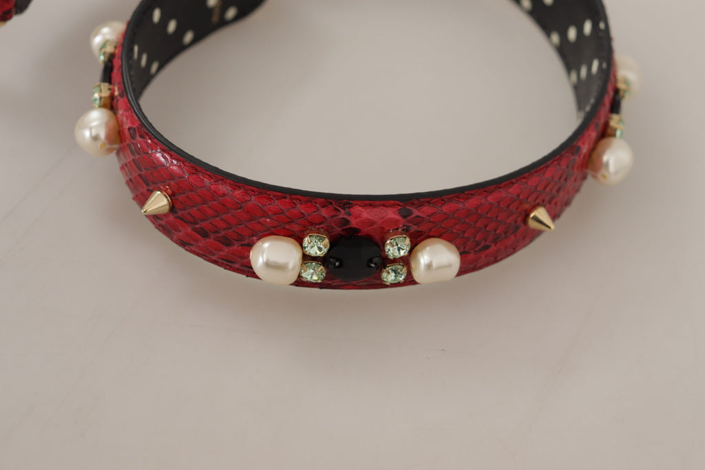 Dolce & Gabbana Tracolla Reversibile in Pelle di Pitone Rossa con Cristalli