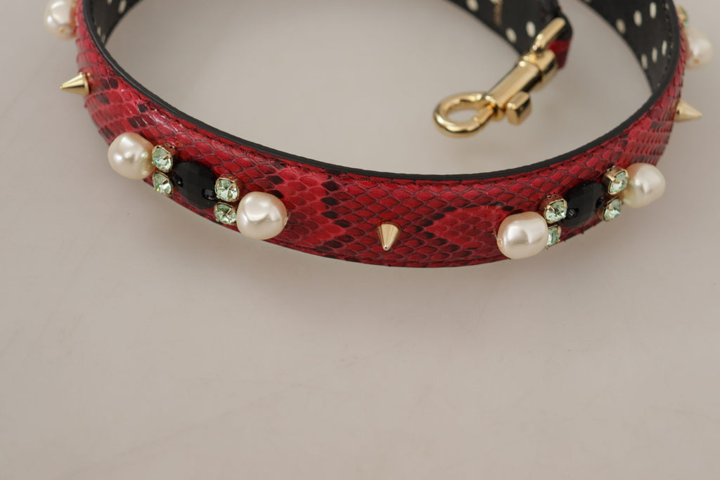 Dolce & Gabbana Tracolla Reversibile in Pelle di Pitone Rossa con Cristalli