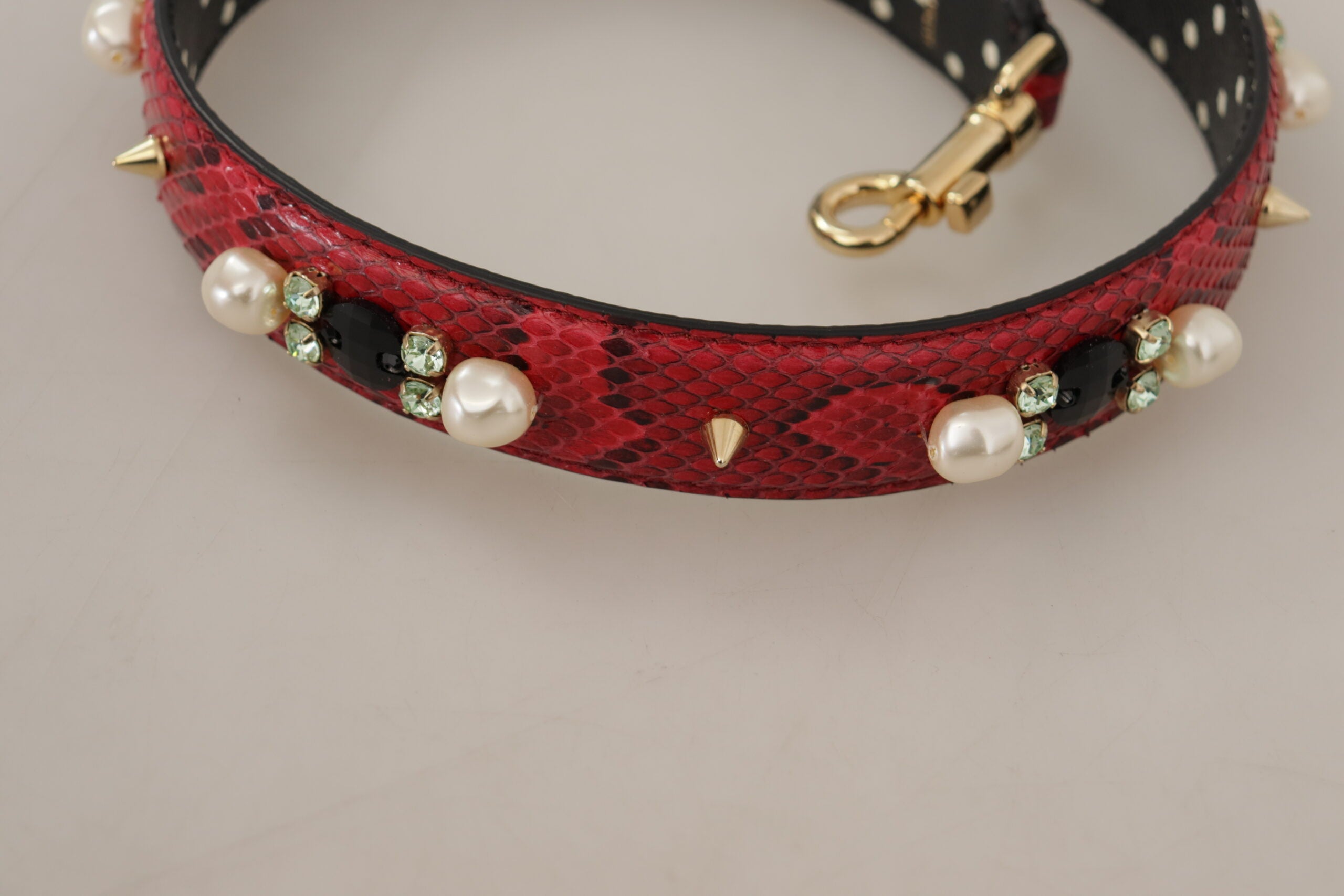 Dolce & Gabbana Tracolla Reversibile in Pelle di Pitone Rossa con Cristalli