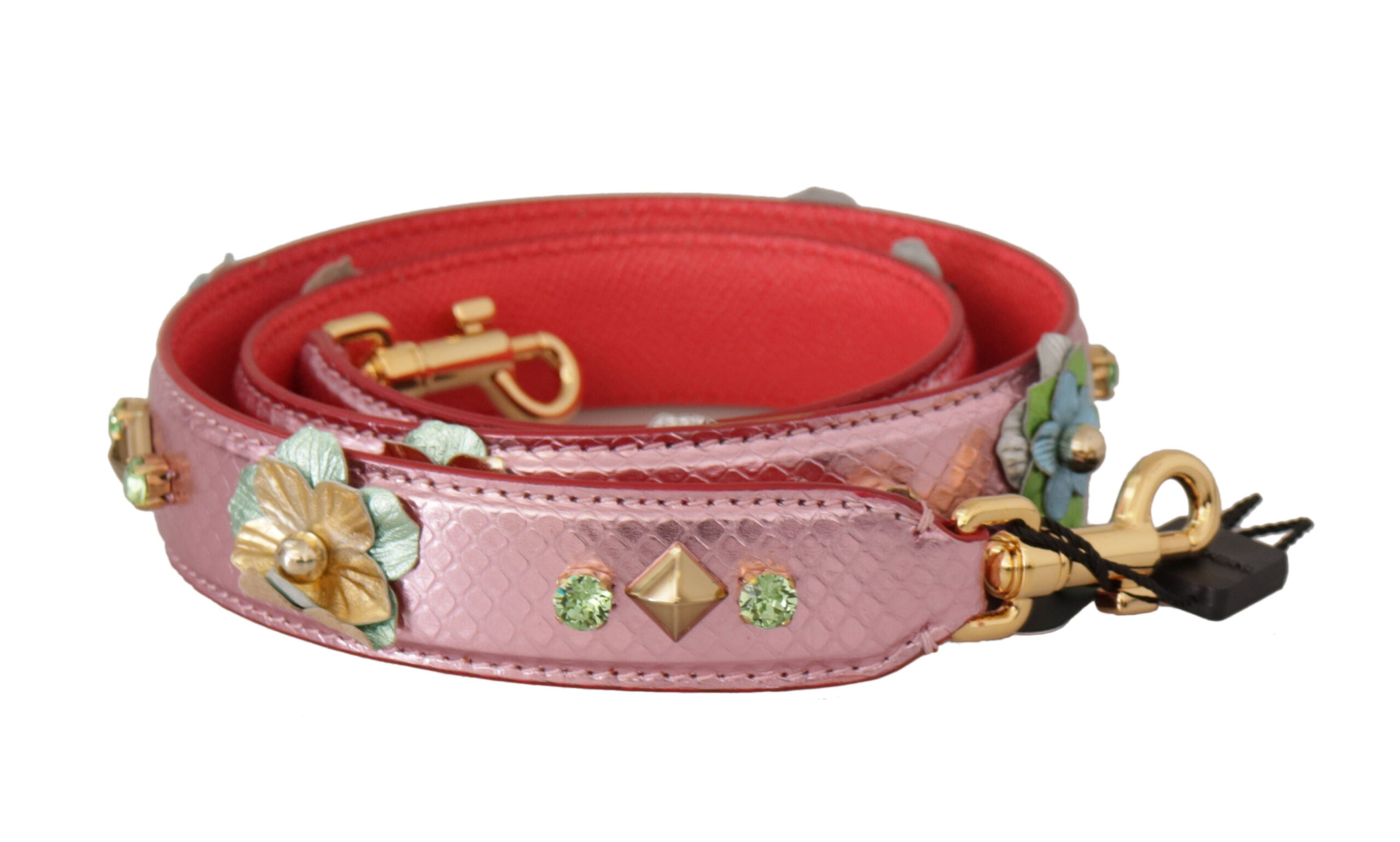 Tracolla in pelle rosa metallizzata con borchie Dolce & Gabbana