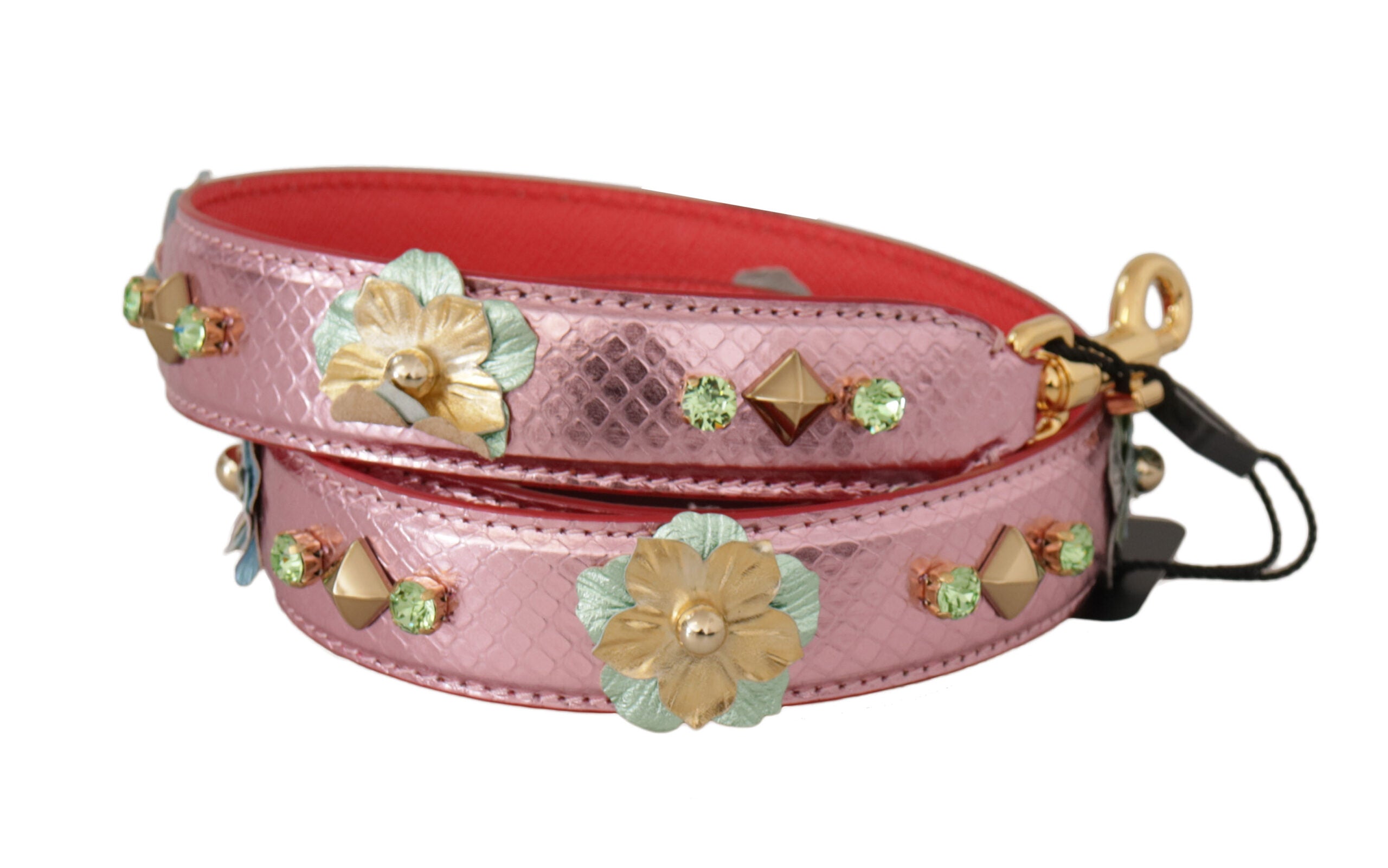 Tracolla in pelle rosa metallizzata con borchie Dolce & Gabbana