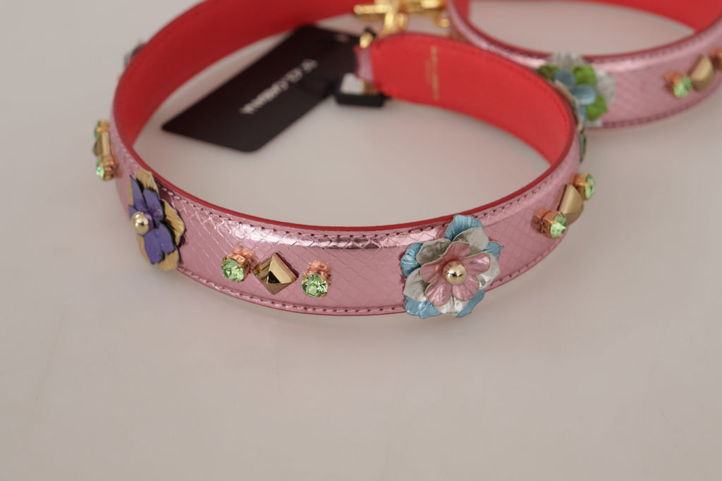 Tracolla in pelle rosa metallizzata con borchie Dolce & Gabbana