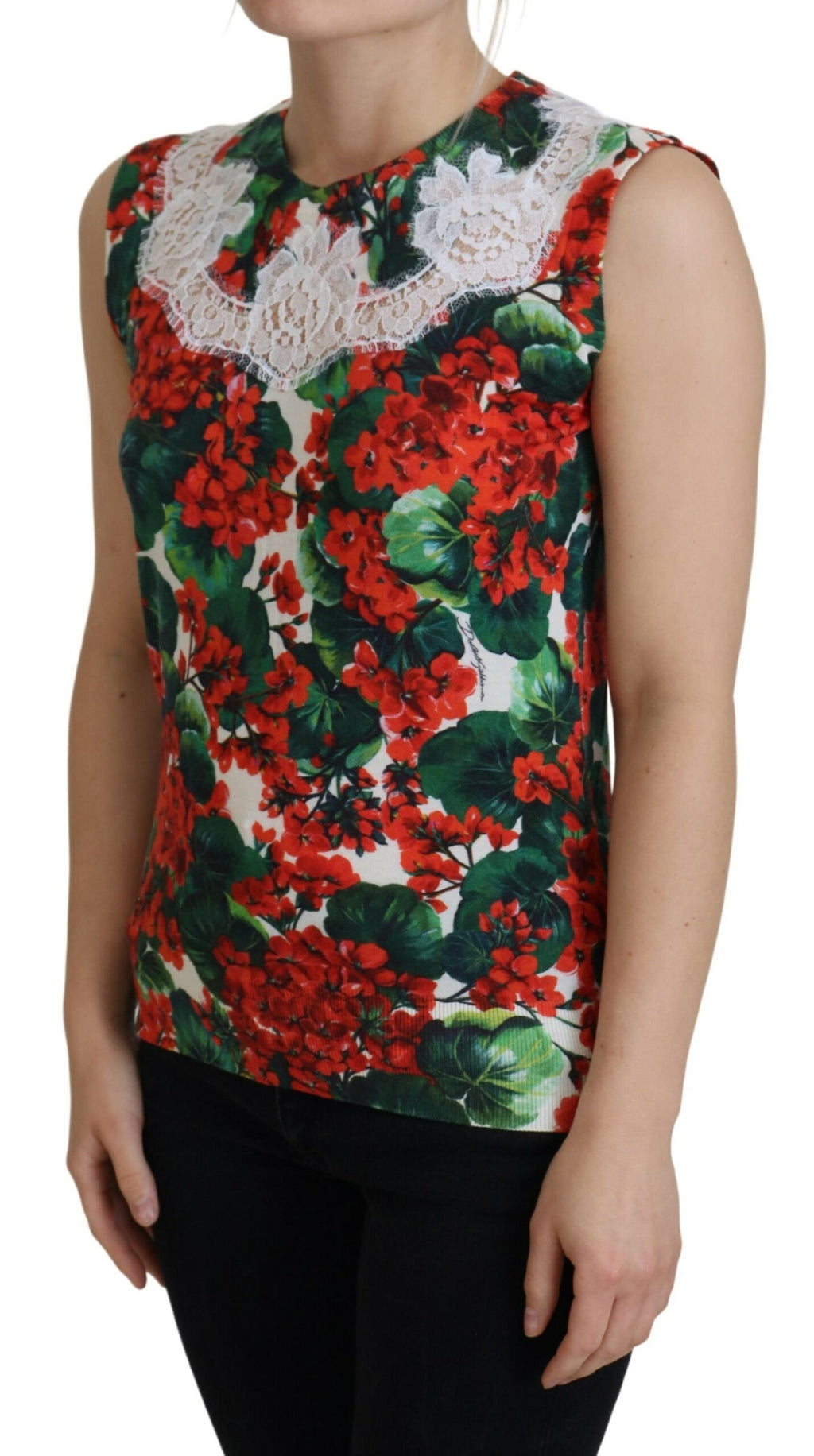 Dolce & Gabbana Canotta Gilet in Lana con Pizzo Floreale Bianco