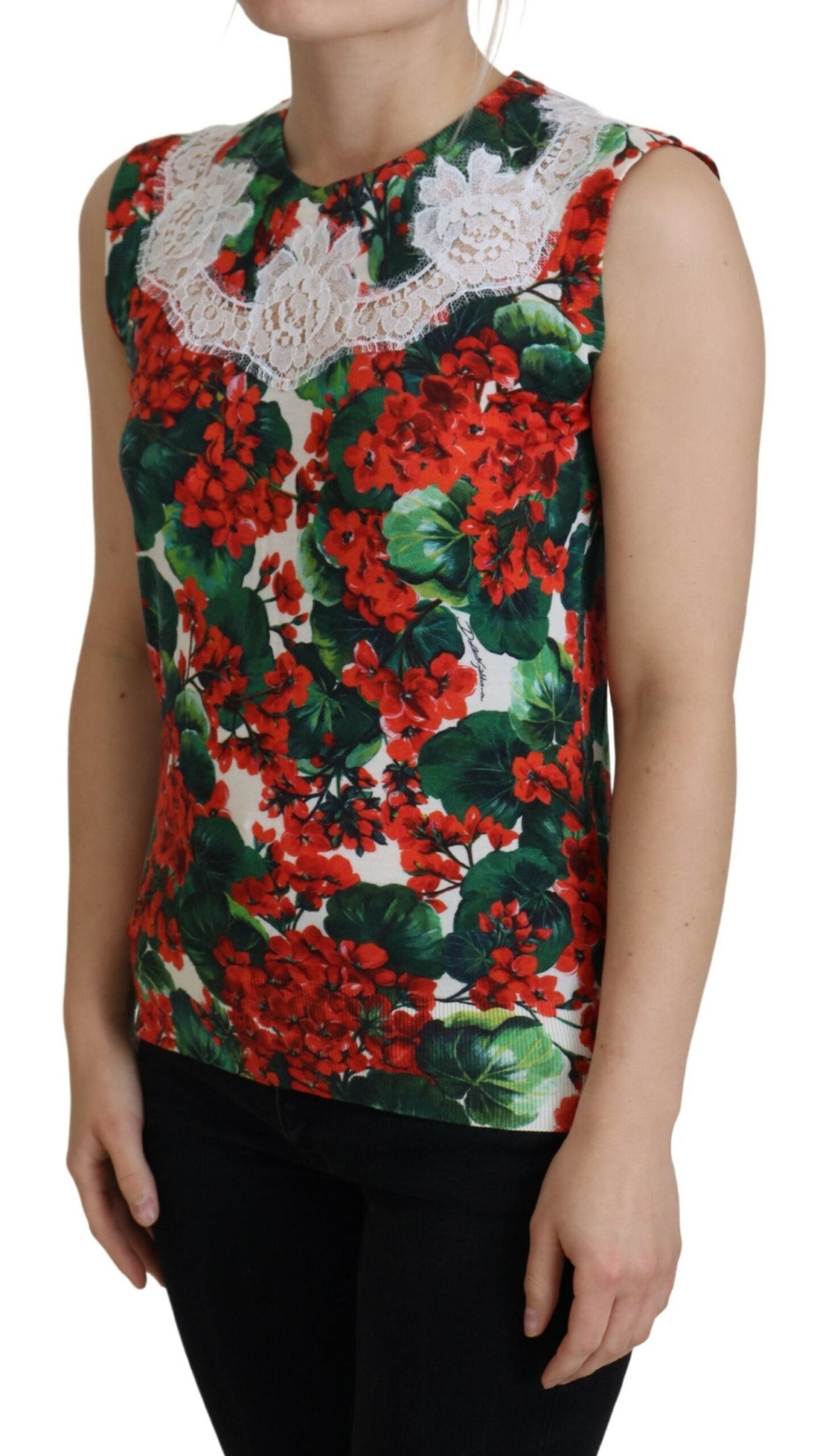 Dolce & Gabbana Canotta Gilet in Lana con Pizzo Floreale Bianco