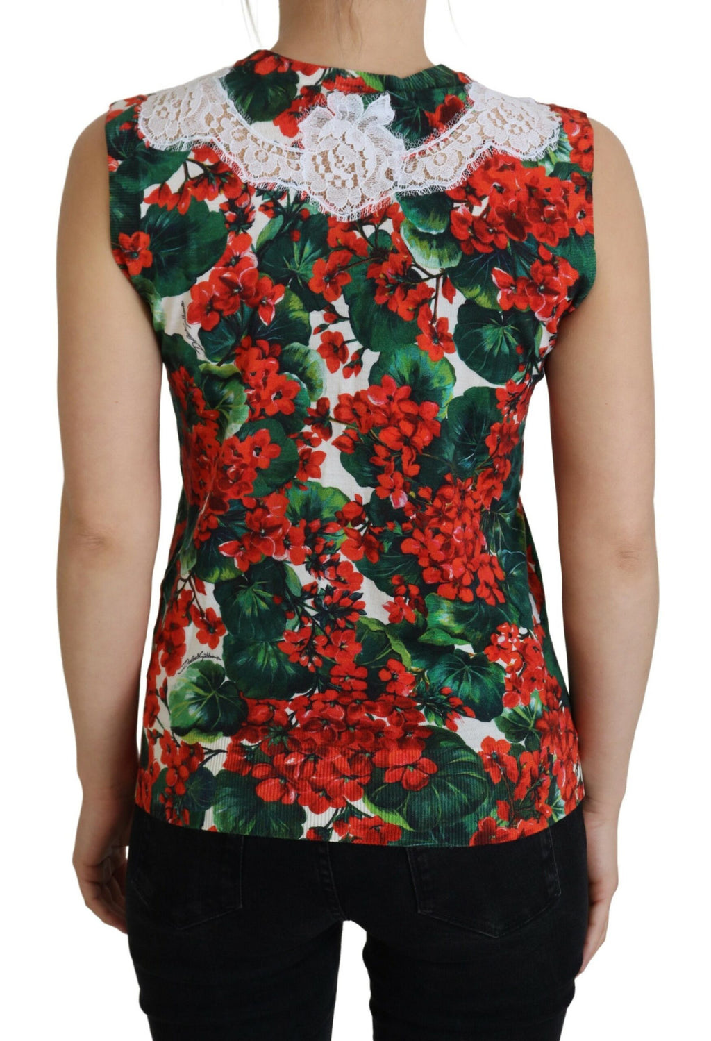Dolce & Gabbana Canotta Gilet in Lana con Pizzo Floreale Bianco