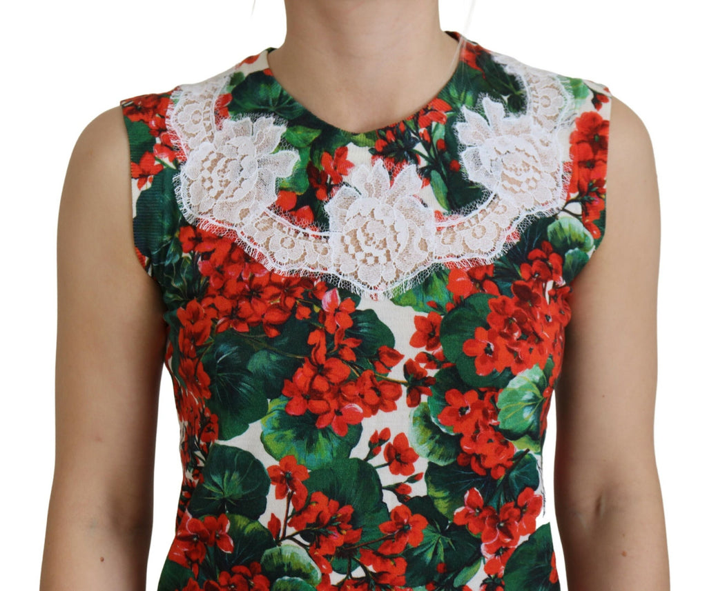 Dolce & Gabbana Canotta Gilet in Lana con Pizzo Floreale Bianco