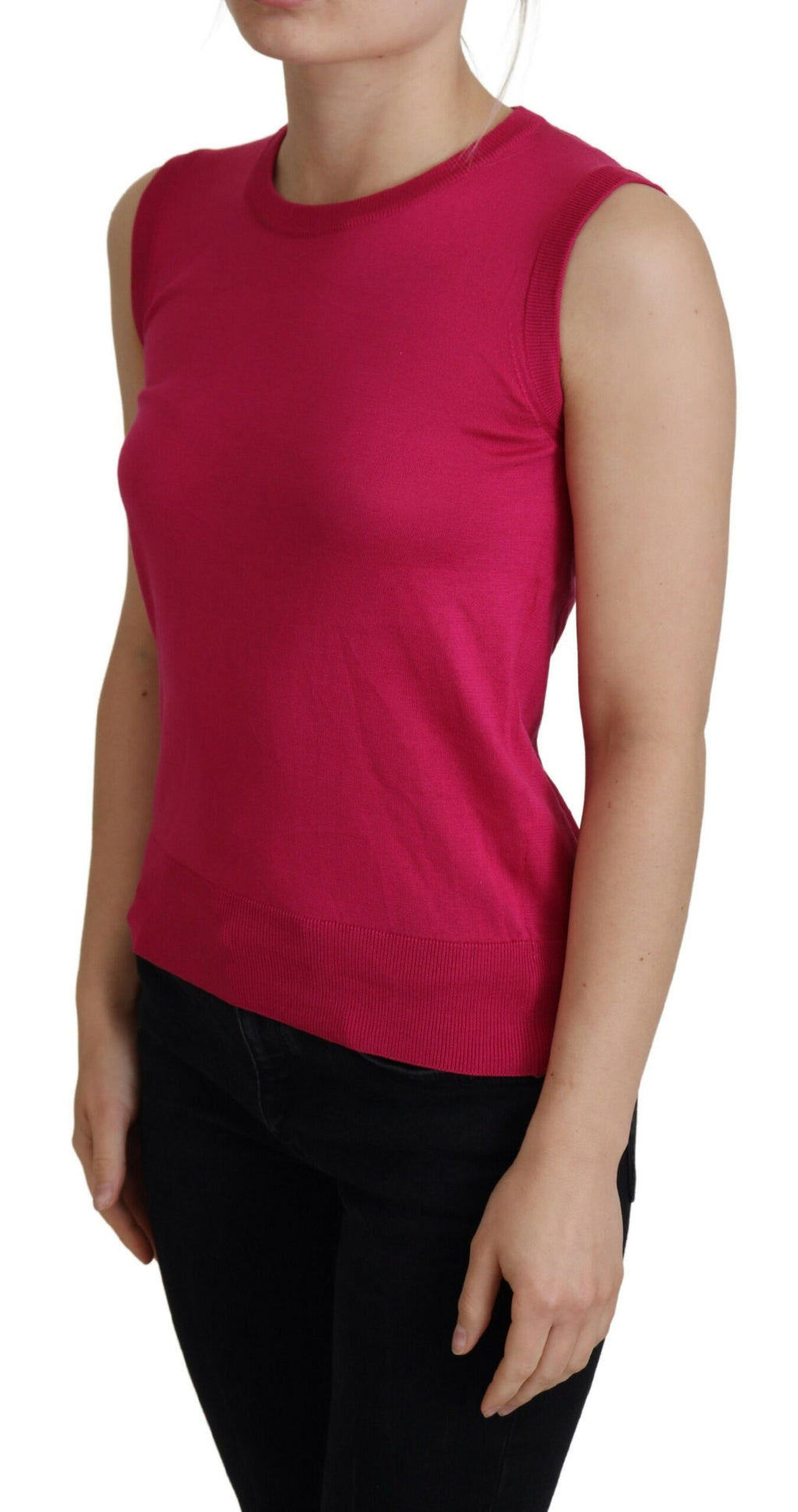 Dolce & Gabbana Canotta Rosa in Seta Pullover Girocollo