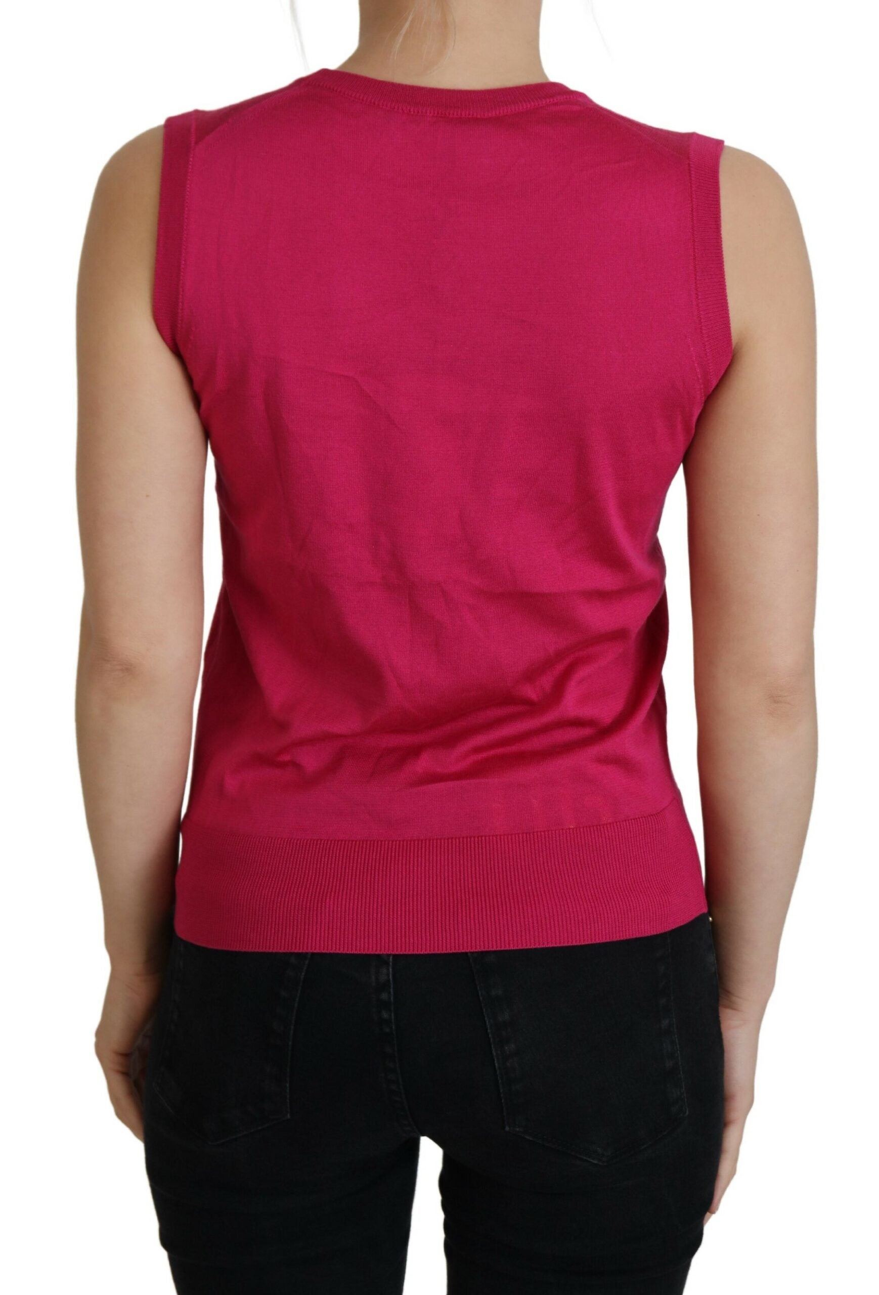 Dolce & Gabbana Canotta Rosa in Seta Pullover Girocollo