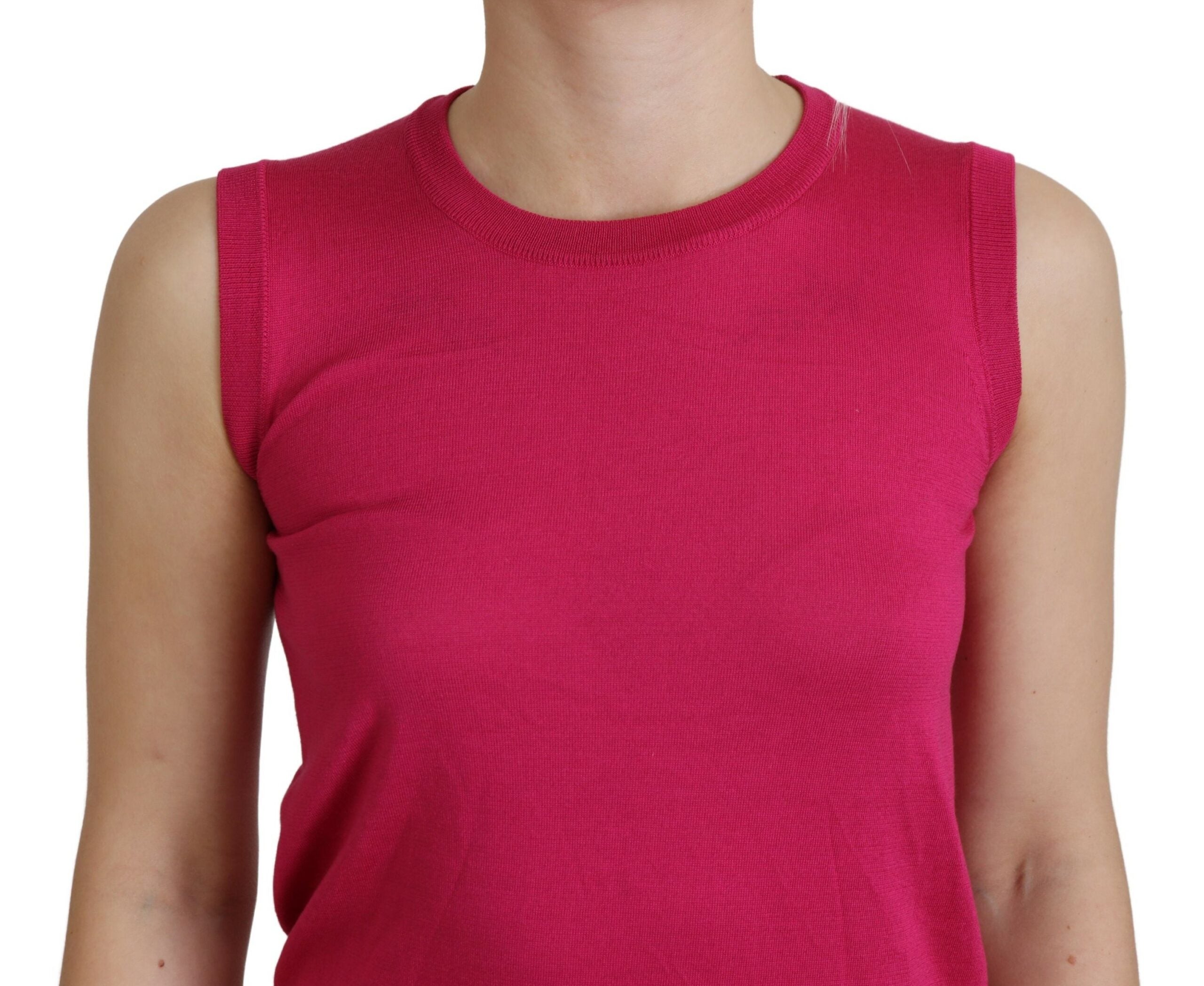 Dolce & Gabbana Canotta Rosa in Seta Pullover Girocollo