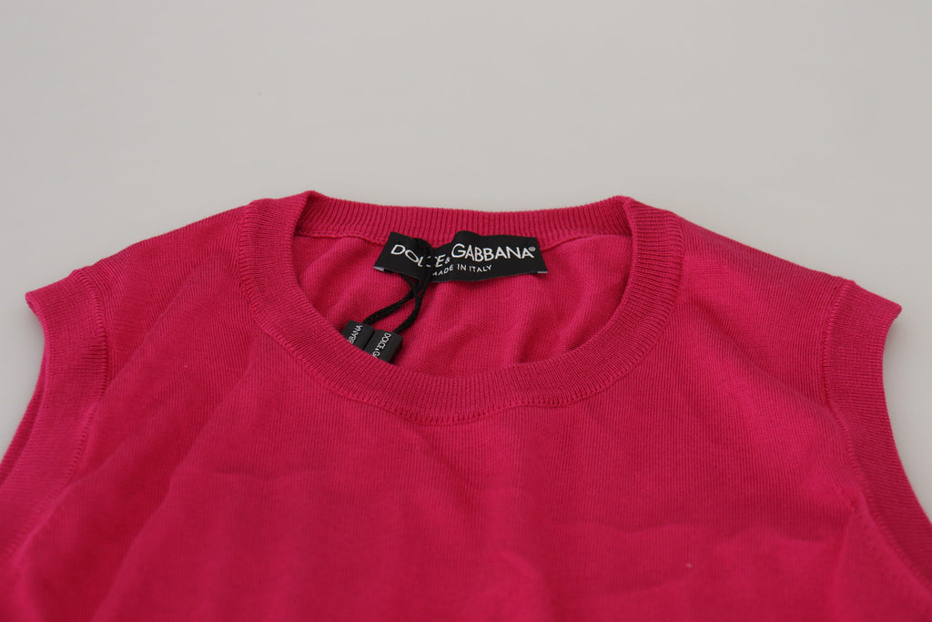 Dolce & Gabbana Canotta Rosa in Seta Pullover Girocollo