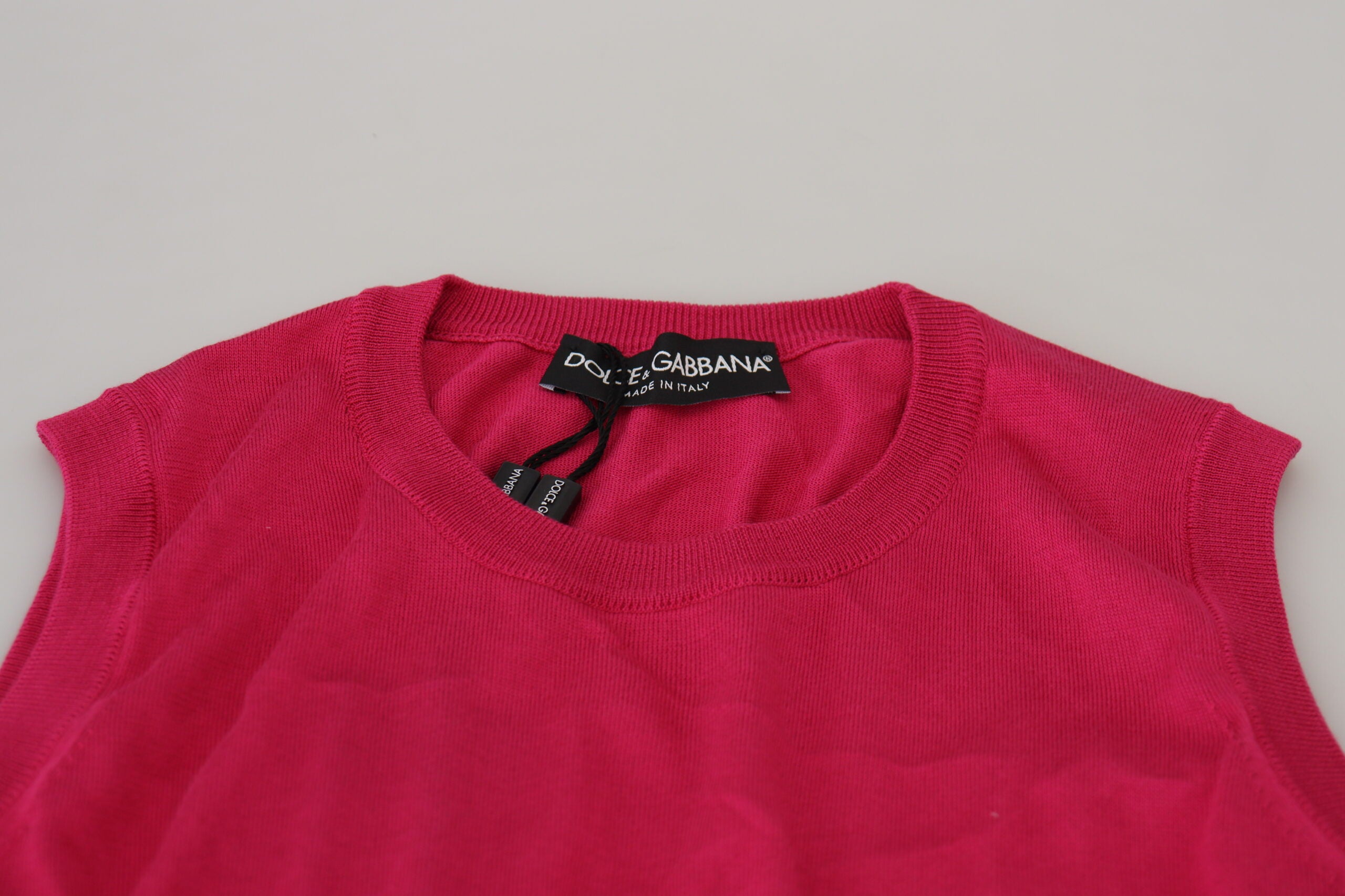 Dolce & Gabbana Canotta Rosa in Seta Pullover Girocollo