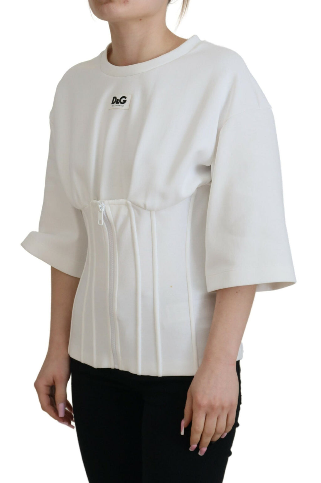 T-shirt Dolce & Gabbana in cotone elasticizzato con corsetto bianco