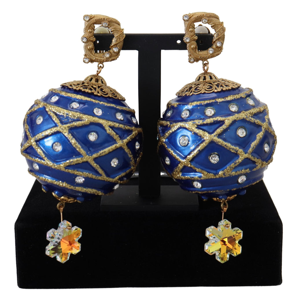 Orecchini a Clip Pendenti con Cristallo a Sfera Blu in Ottone Dorato Dolce & Gabbana
