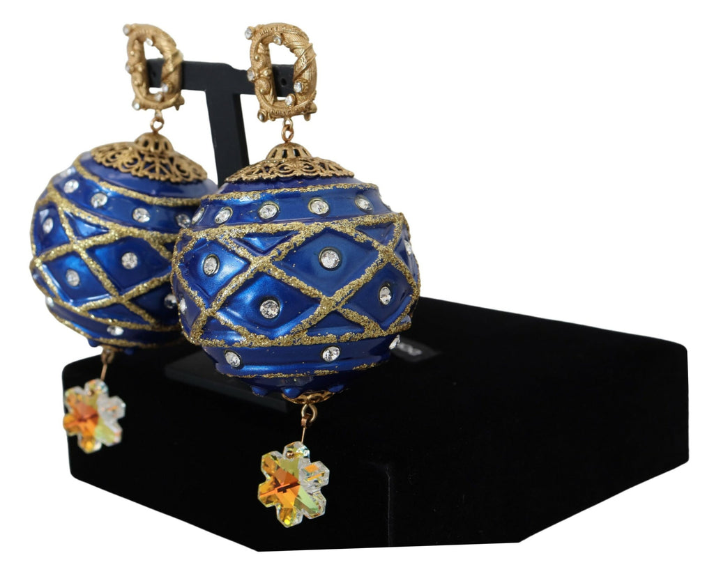 Orecchini a Clip Pendenti con Cristallo a Sfera Blu in Ottone Dorato Dolce & Gabbana
