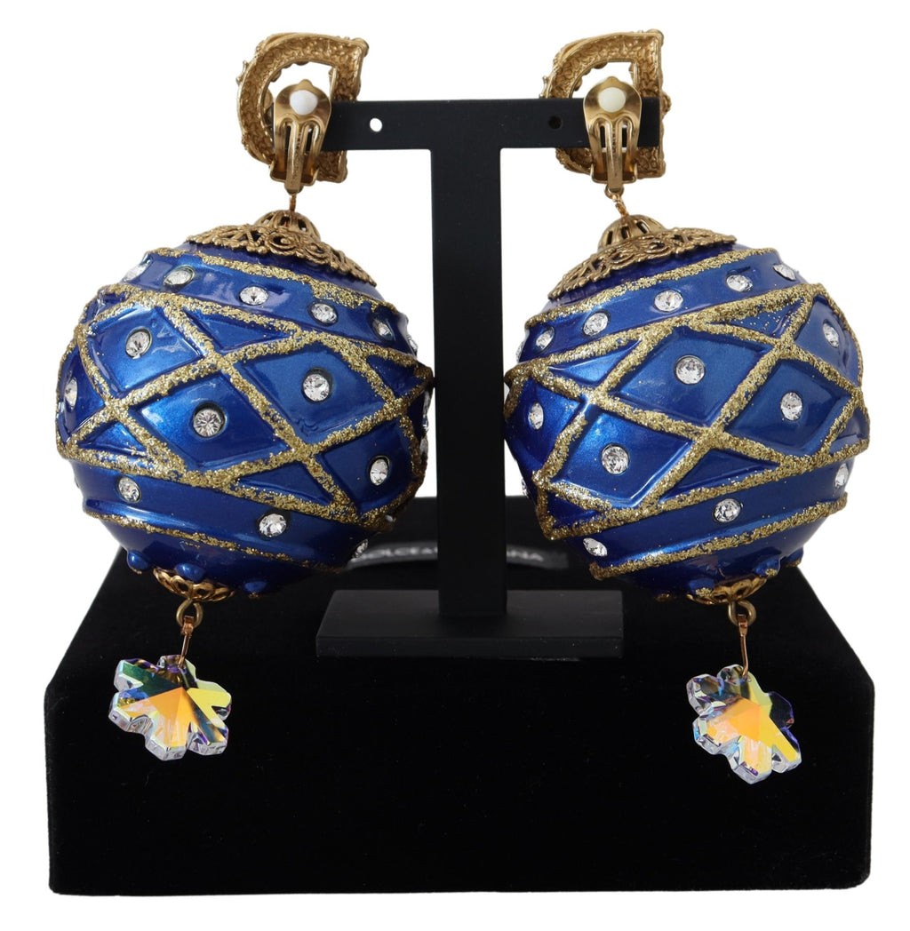 Orecchini a Clip Pendenti con Cristallo a Sfera Blu in Ottone Dorato Dolce & Gabbana