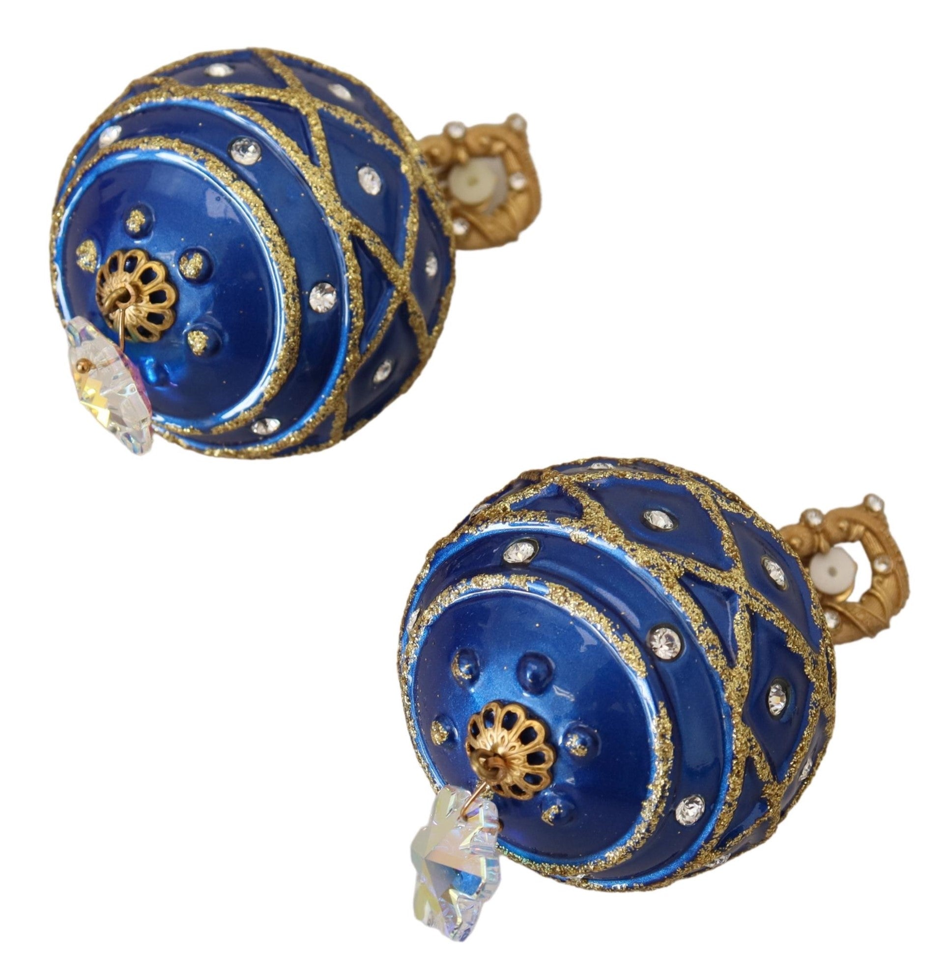 Orecchini a Clip Pendenti con Cristallo a Sfera Blu in Ottone Dorato Dolce & Gabbana