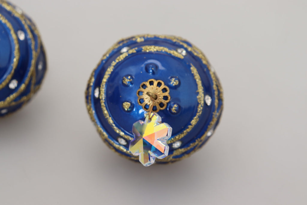 Orecchini a Clip Pendenti con Cristallo a Sfera Blu in Ottone Dorato Dolce & Gabbana