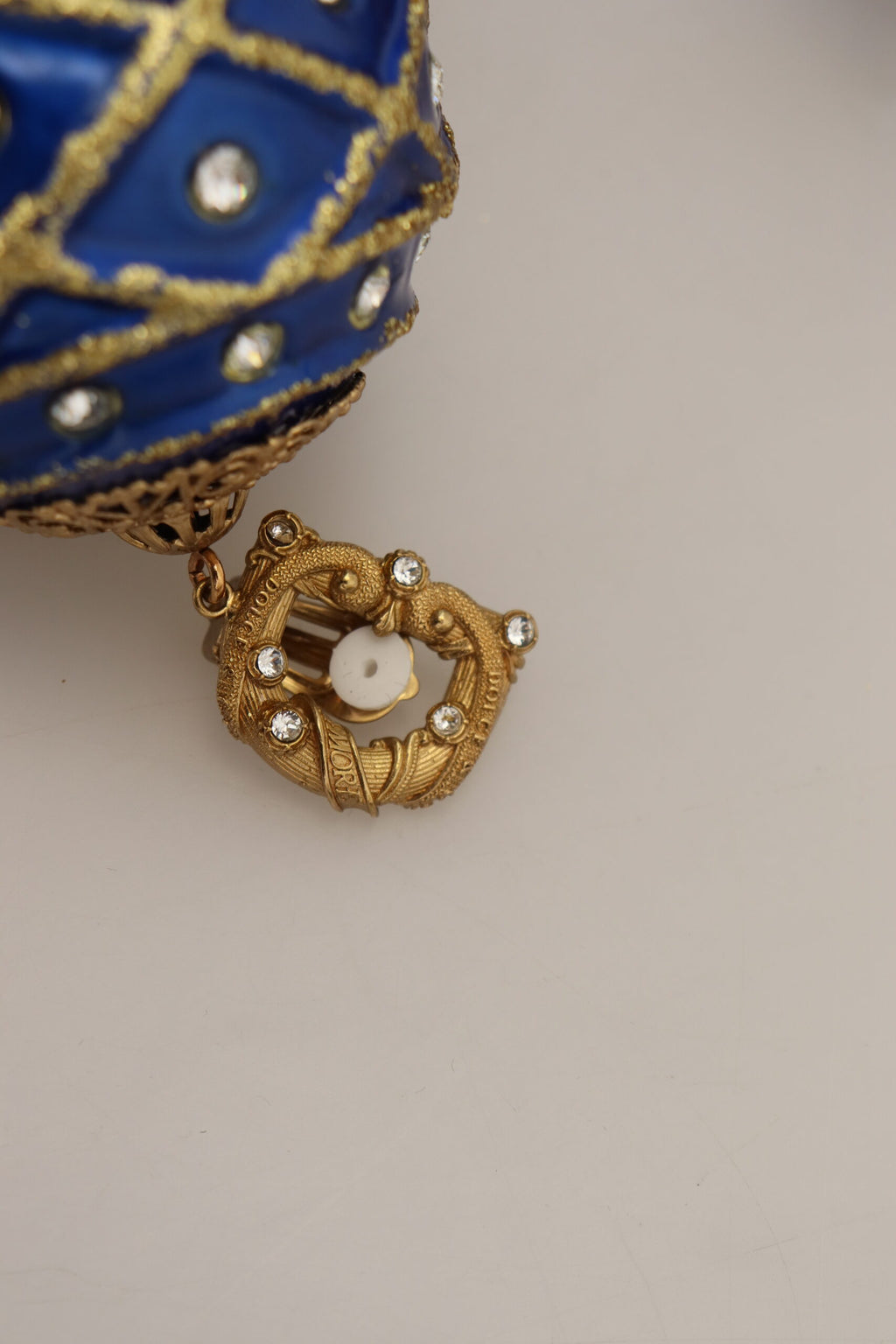 Orecchini a Clip Pendenti con Cristallo a Sfera Blu in Ottone Dorato Dolce & Gabbana