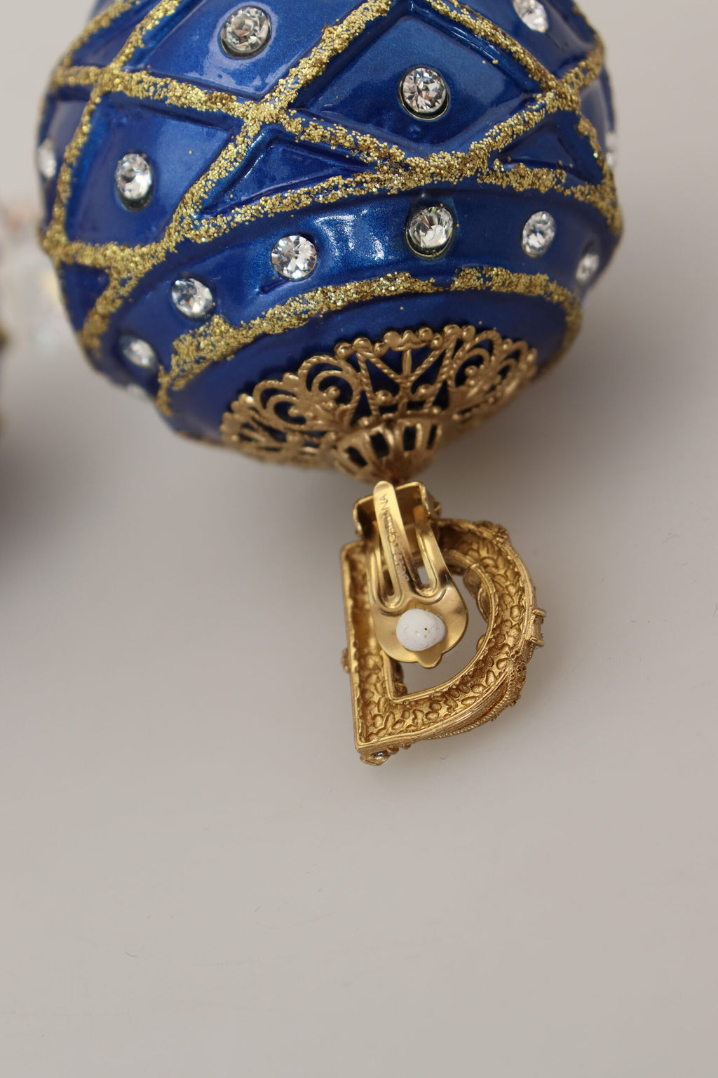 Orecchini a Clip Pendenti con Cristallo a Sfera Blu in Ottone Dorato Dolce & Gabbana