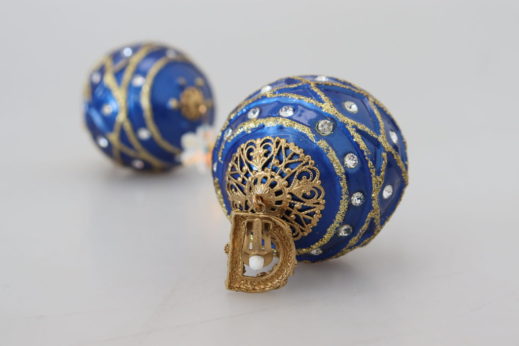 Orecchini a Clip Pendenti con Cristallo a Sfera Blu in Ottone Dorato Dolce & Gabbana