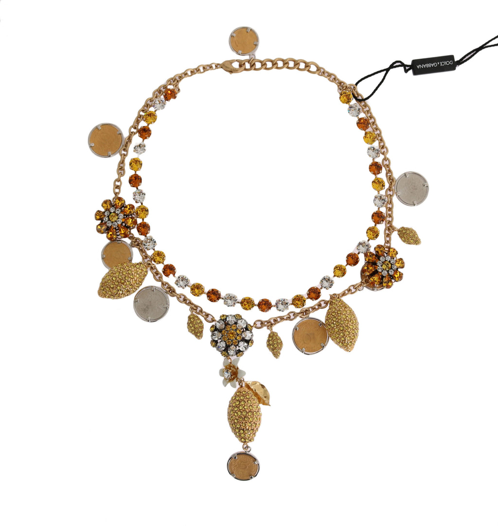 Collana appariscente Dolce & Gabbana con logo ananas in ottone dorato e cristallo
