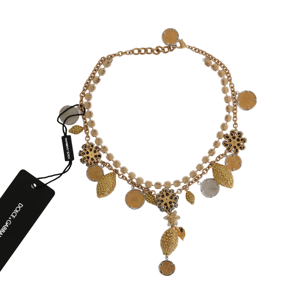 Collana appariscente Dolce & Gabbana con logo ananas in ottone dorato e cristallo