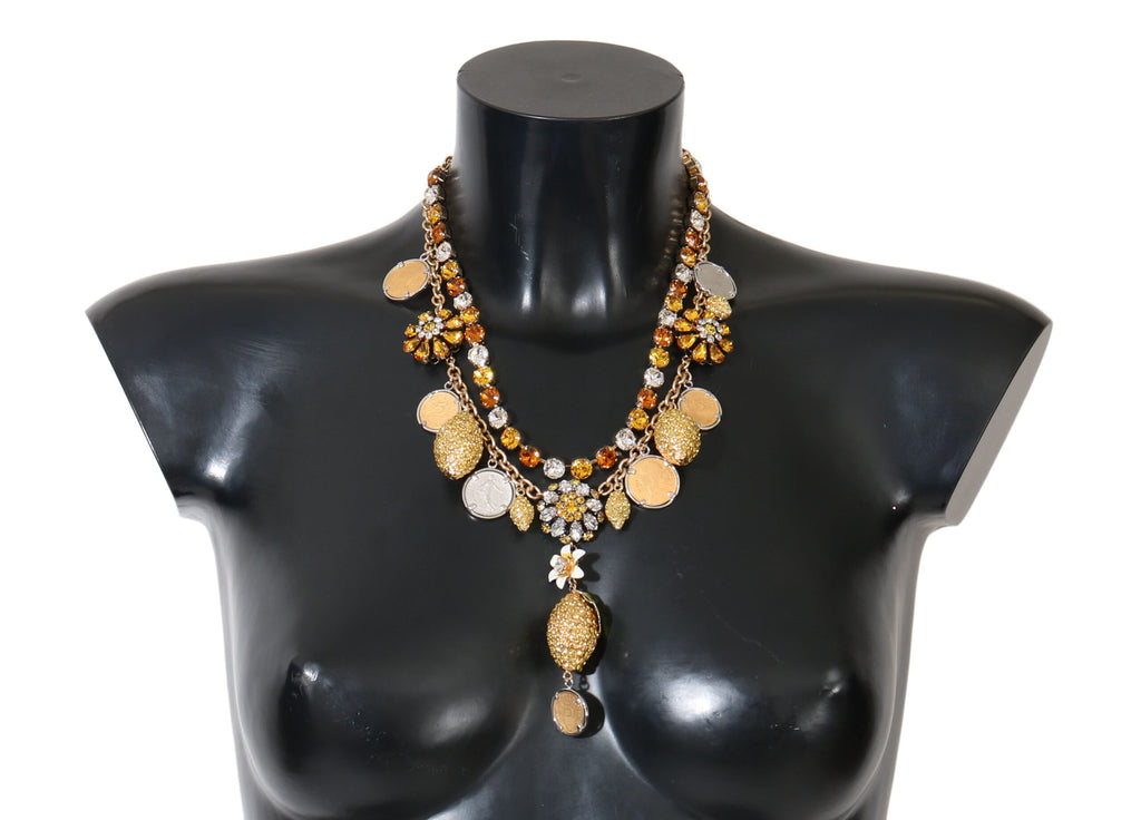 Collana appariscente Dolce & Gabbana con logo ananas in ottone dorato e cristallo