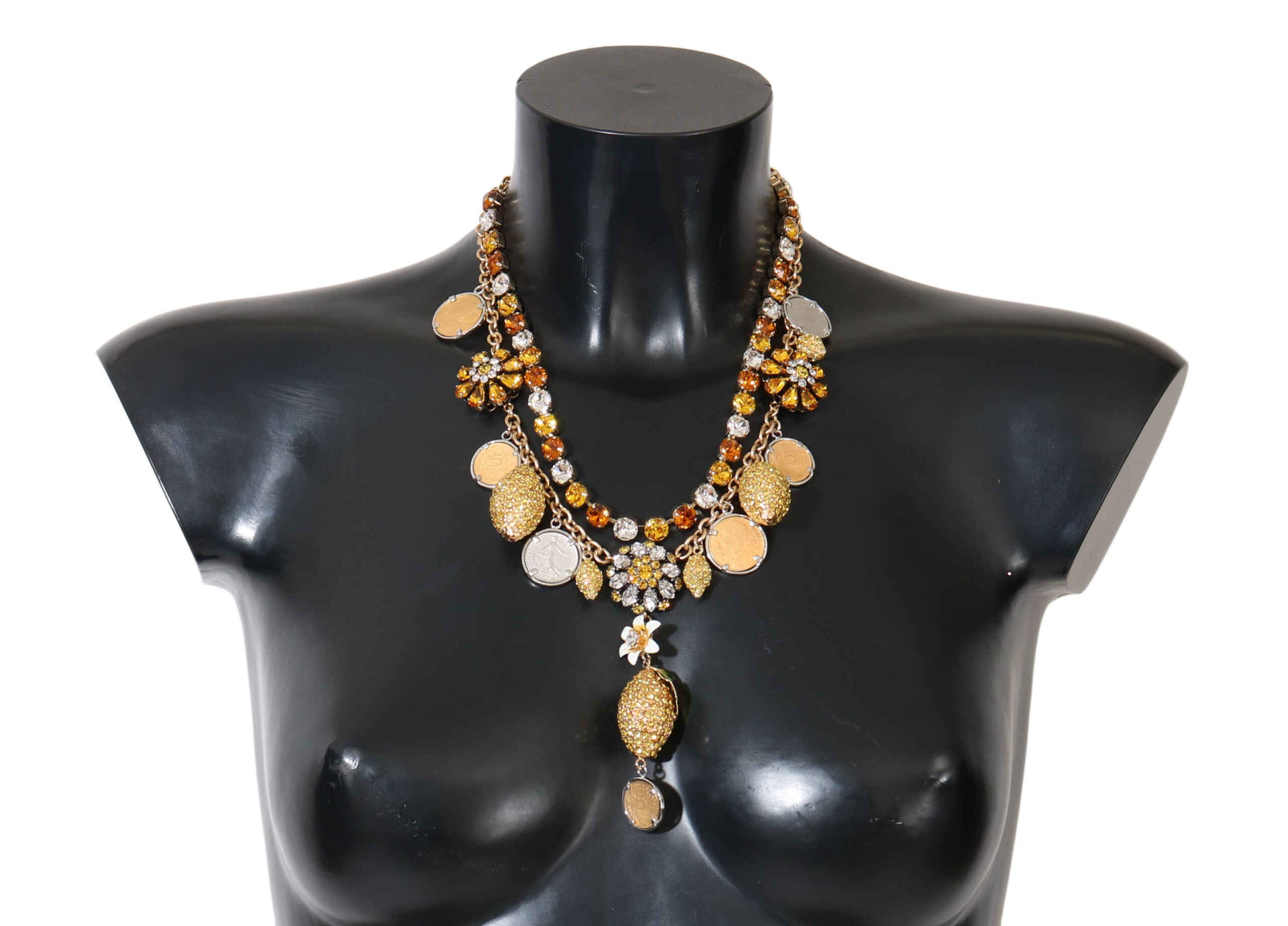Collana appariscente Dolce & Gabbana con logo ananas in ottone dorato e cristallo