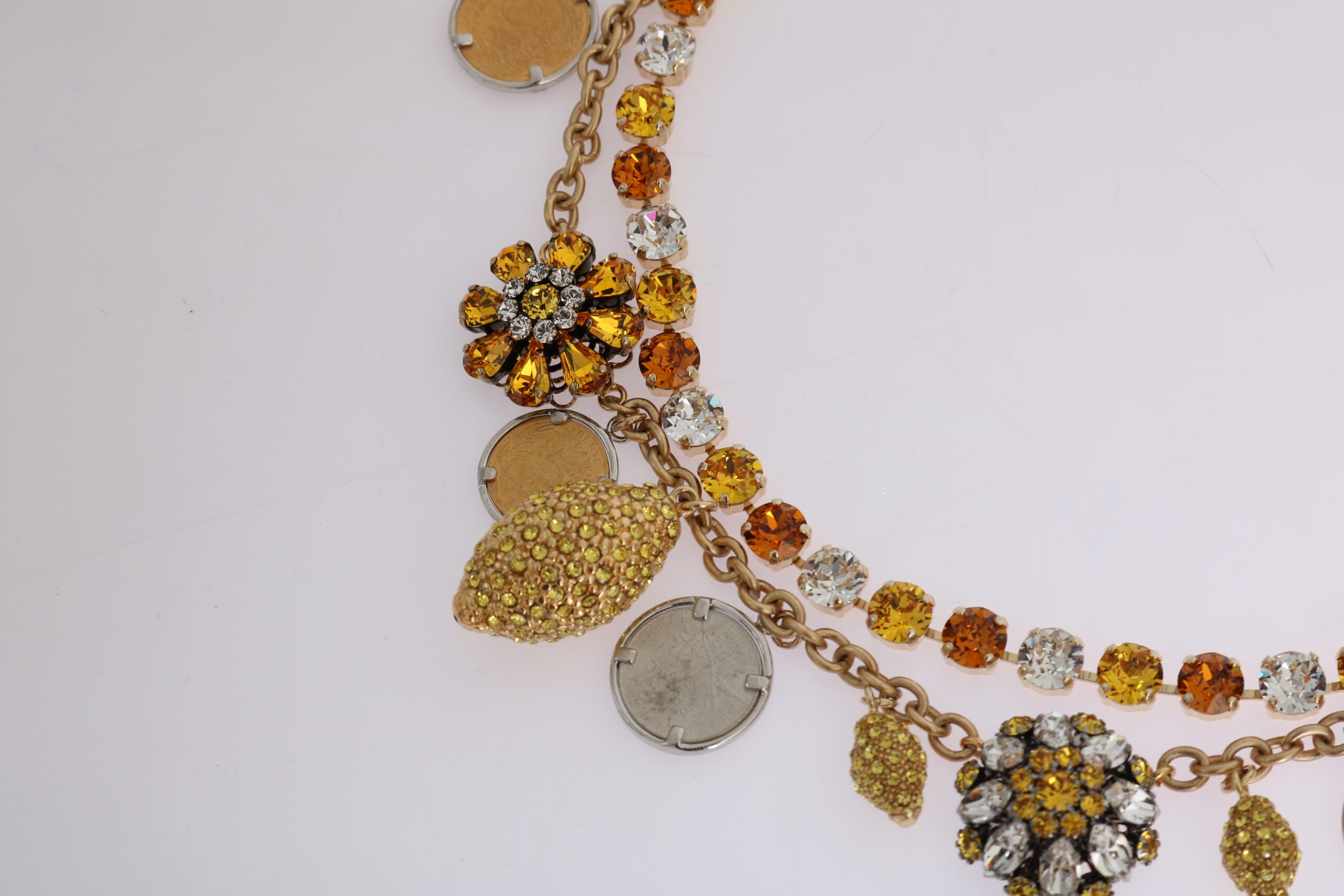 Collana appariscente Dolce & Gabbana con logo ananas in ottone dorato e cristallo