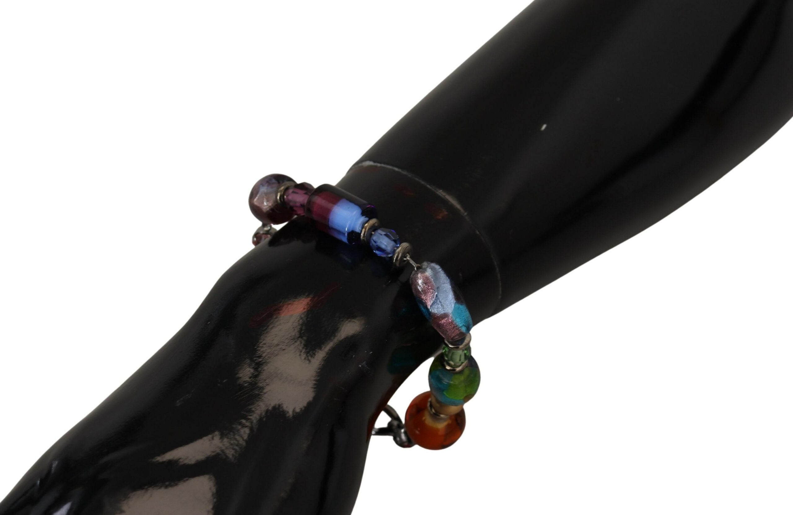 Bracciale Dolce & Gabbana con moschettone, catena color argento e perline multicolori