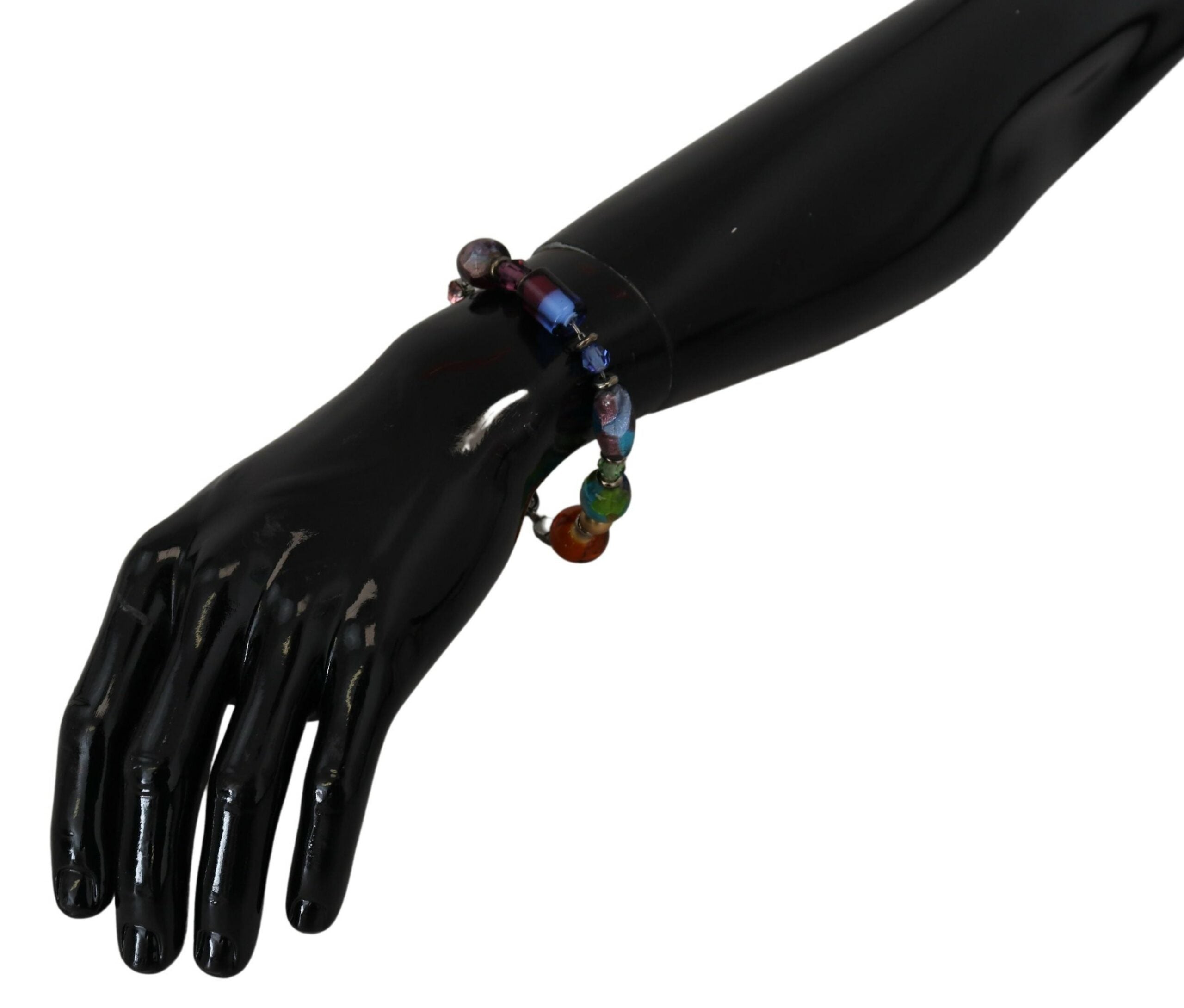 Bracciale Dolce & Gabbana con moschettone, catena color argento e perline multicolori