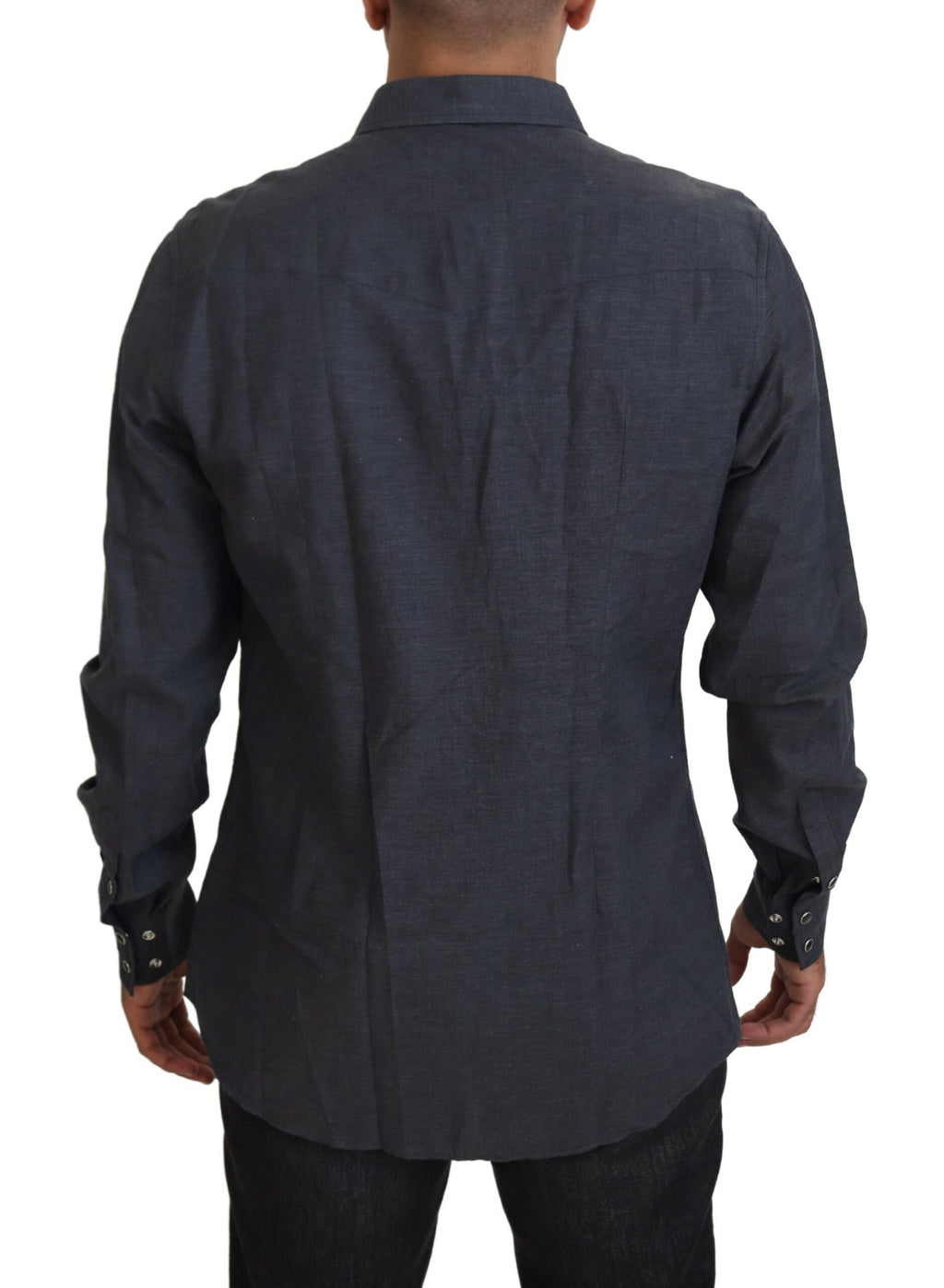 Dolce & Gabbana Camicia in denim di cotone blu con ape di cristallo