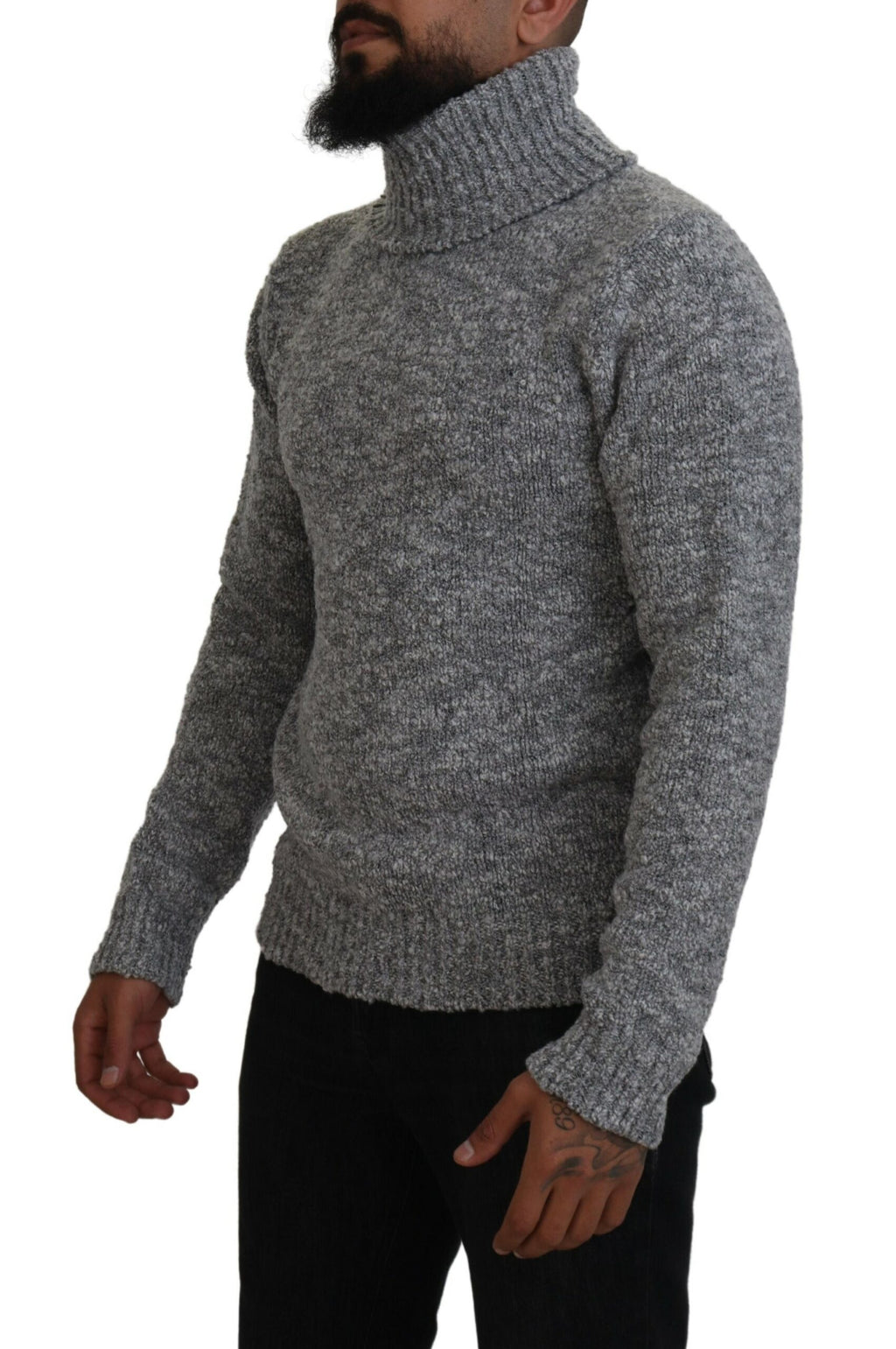 Dolce & Gabbana Maglione Dolcevita in Maglia di Lana Grigia