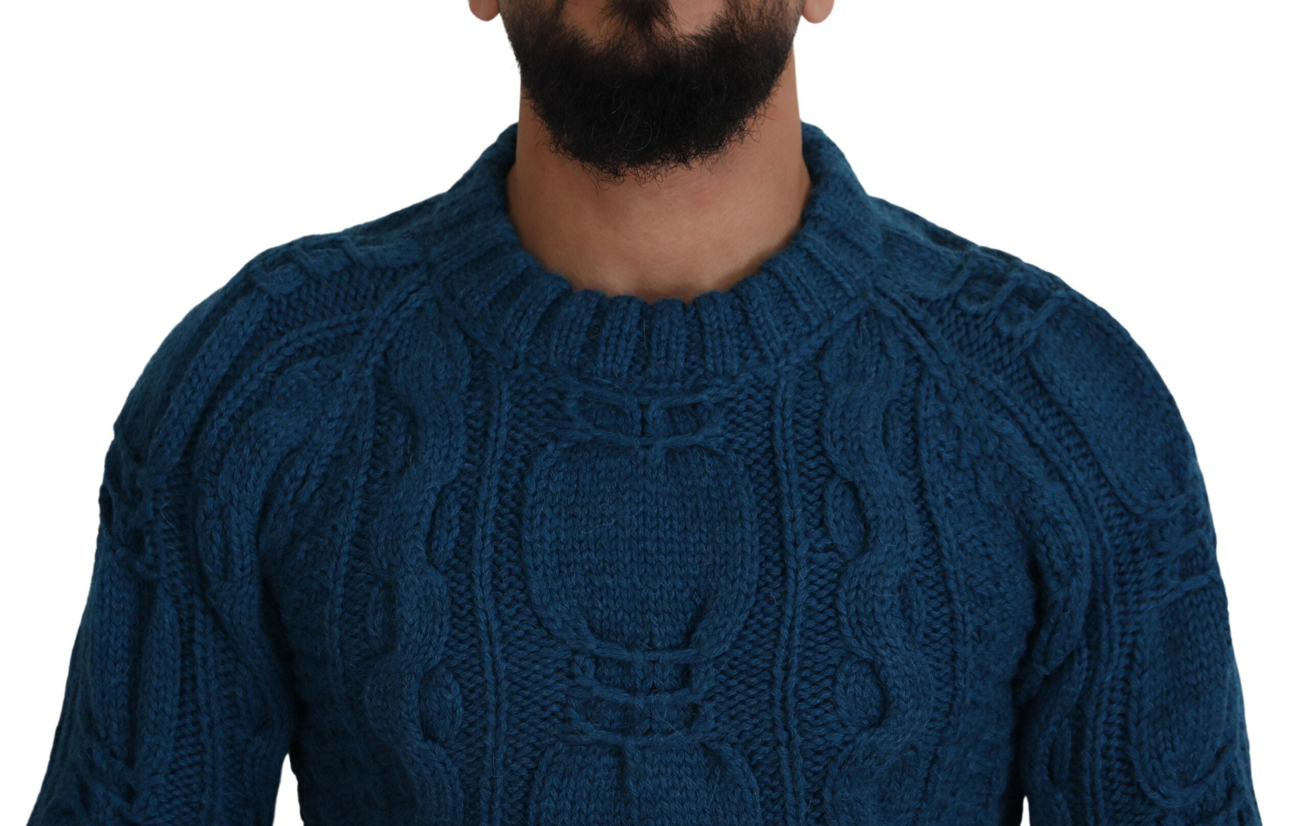Dolce & Gabbana Maglione Pullover Blu in Maglia di Lana Alpaca
